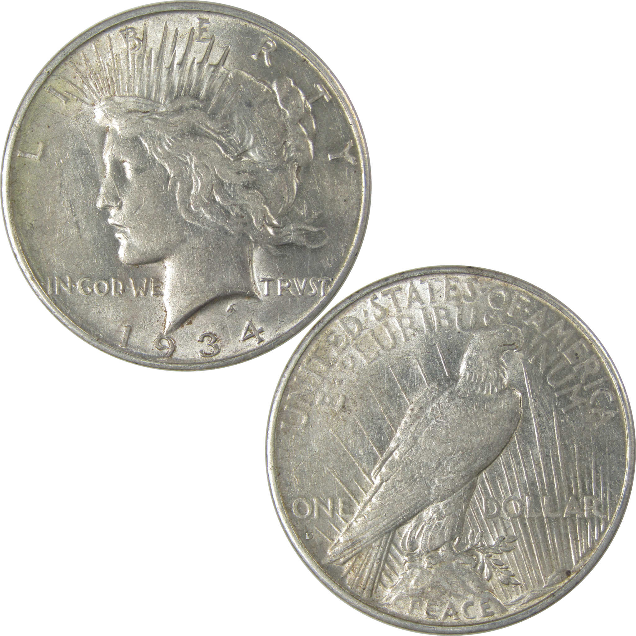 1934 D Peace Dollar AU About Uncirculated Silver $1 Coin SKU:I22800
