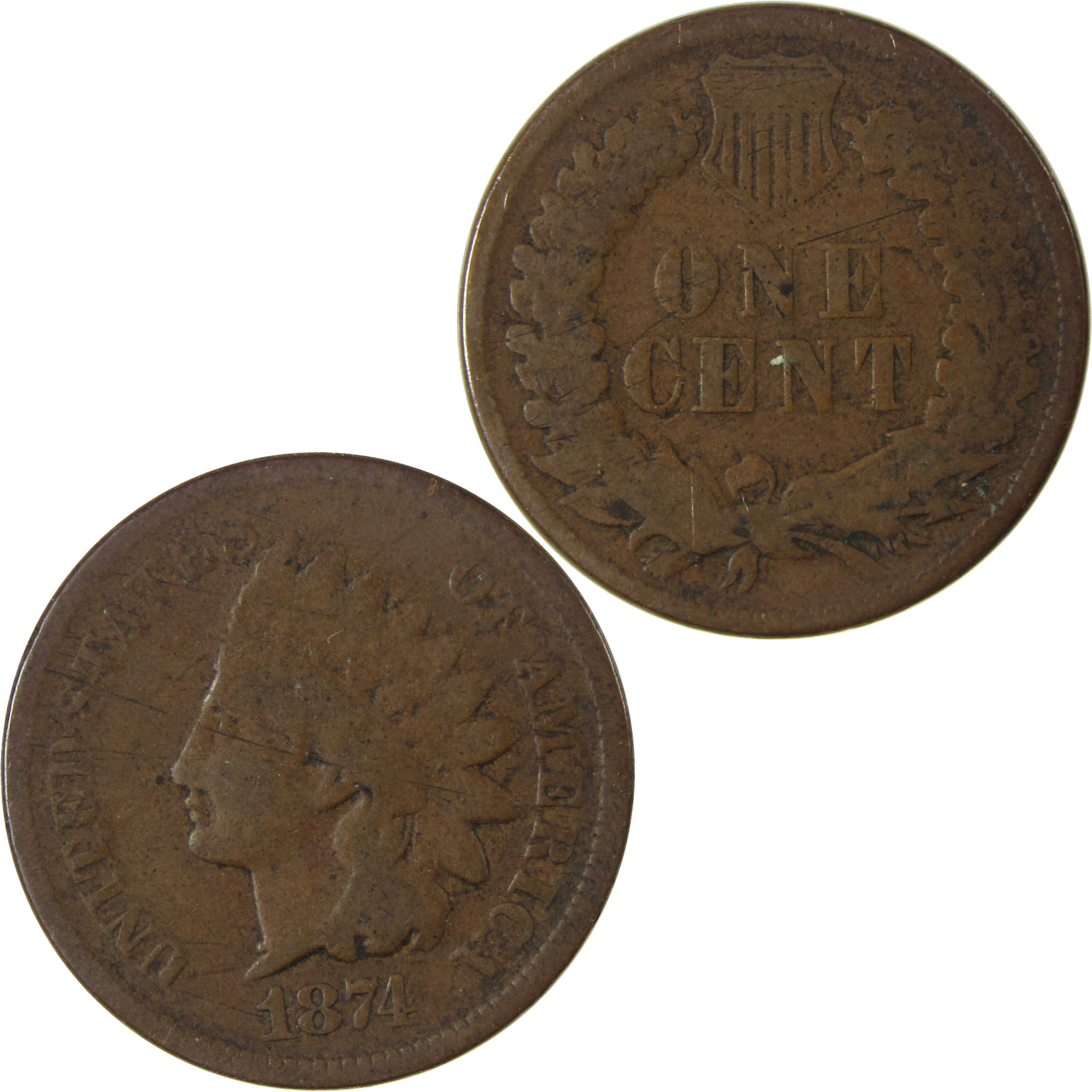 1874 Indian Head Cent G Good Details Penny 1c Coin SKU:I28241