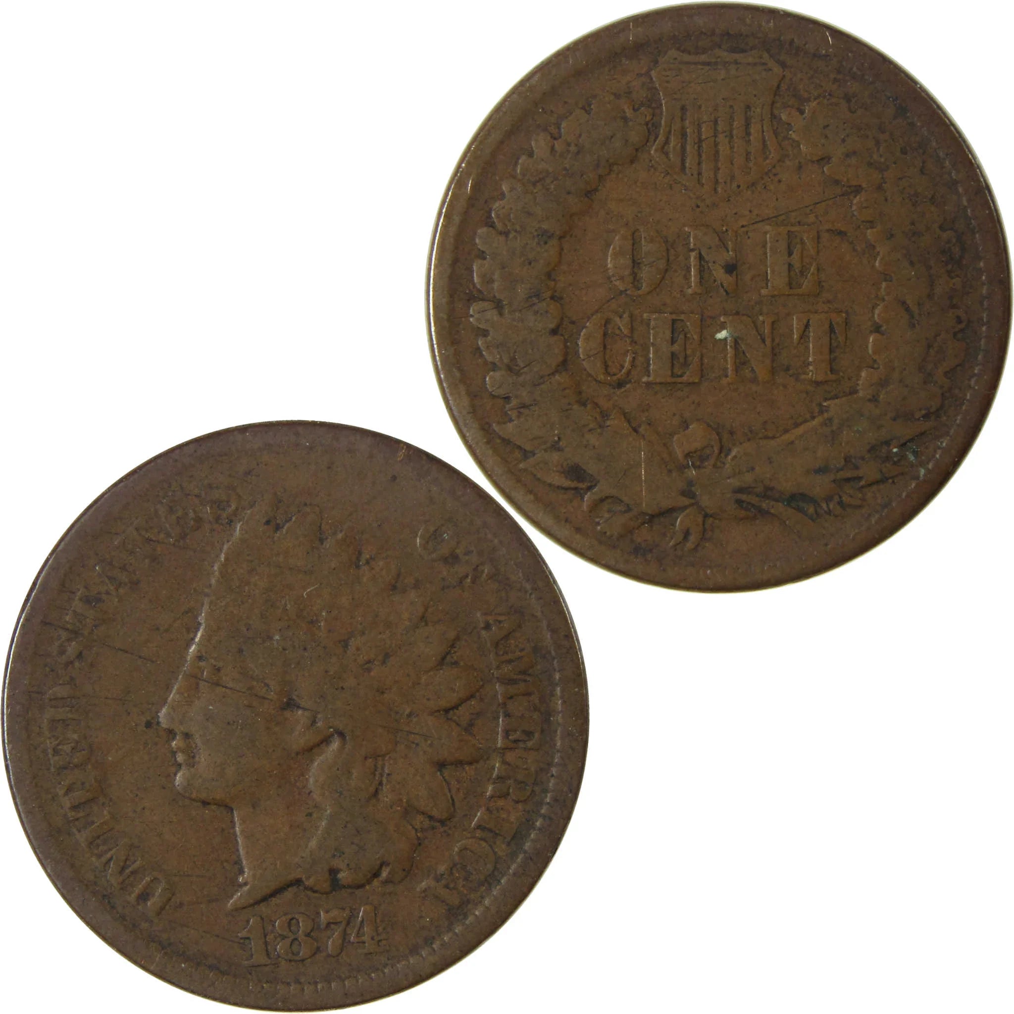 1874 Indian Head Cent G Good Details Penny 1c Coin SKU:I28241