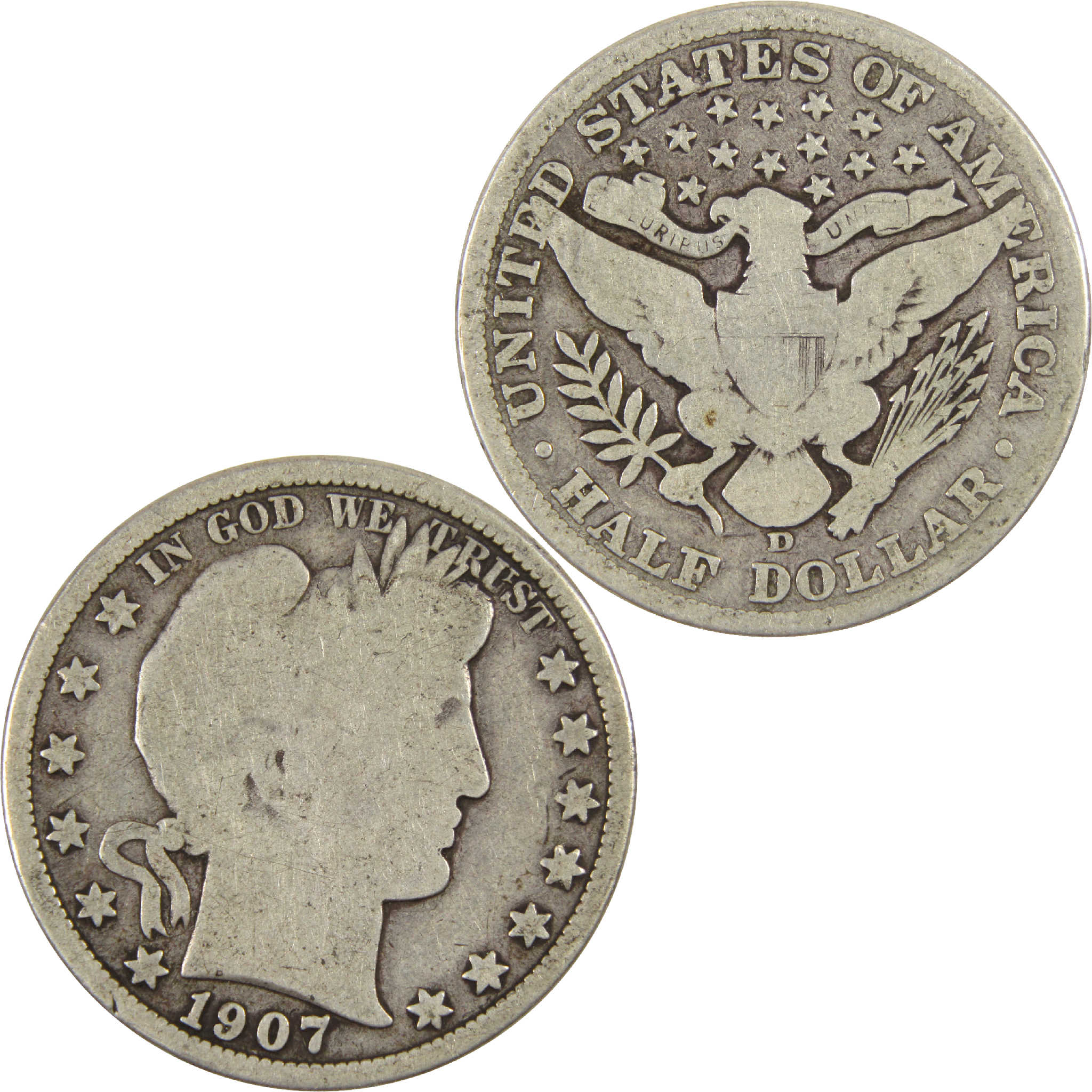 1907 D Barber Half Dollar G Good Silver 50c Coin