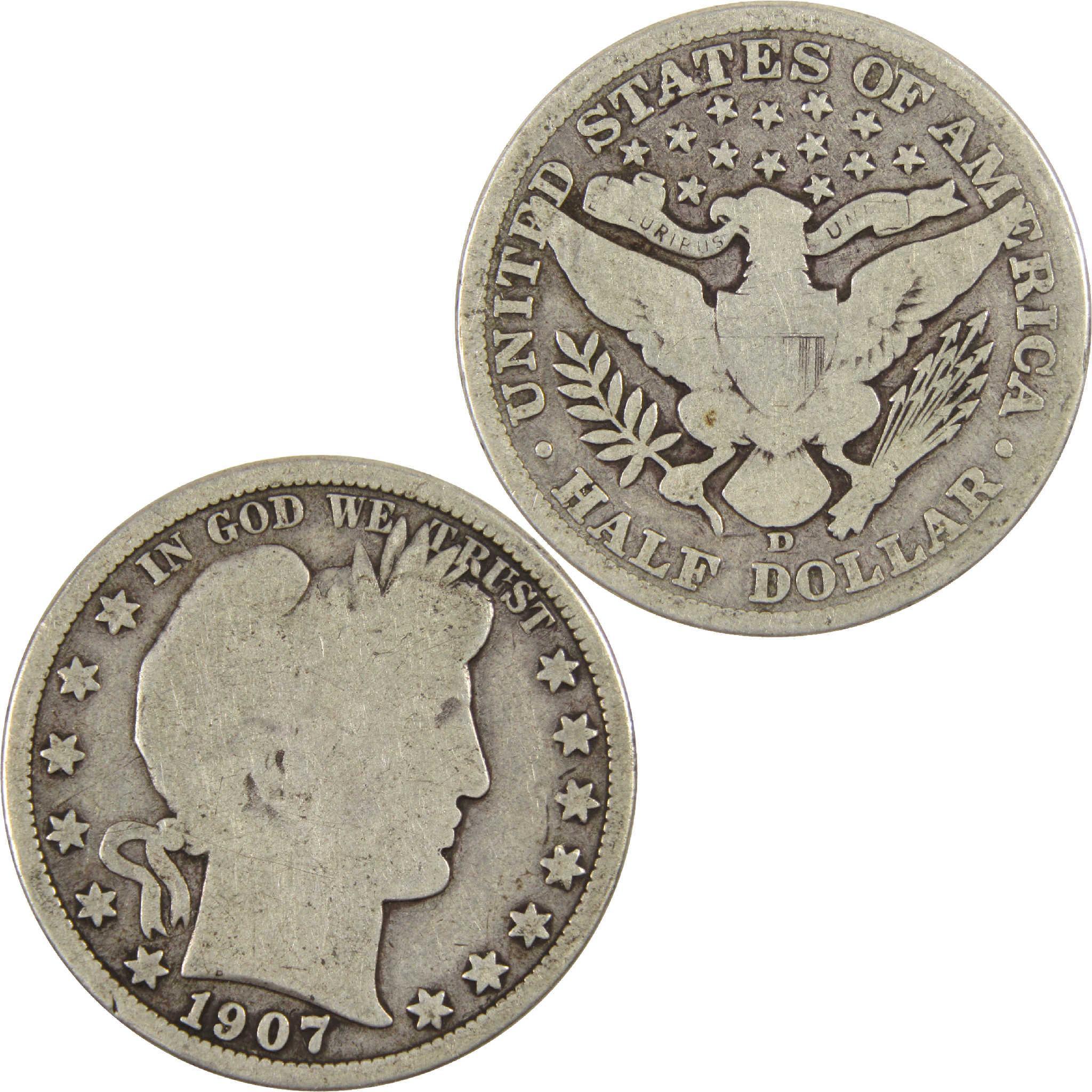 1907 D Barber Half Dollar G Good Silver 50c Coin