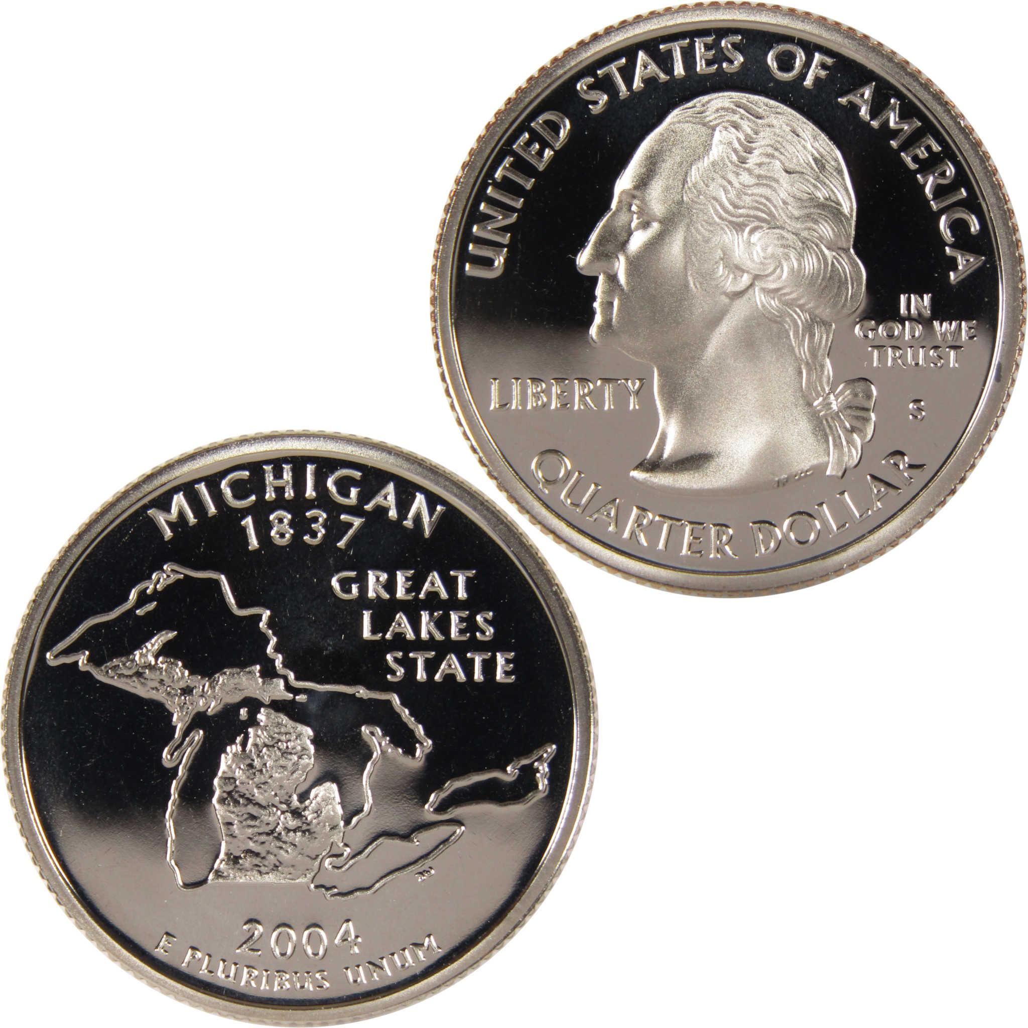 2004 Michigan state quarter collectible coin with Great Lakes State design