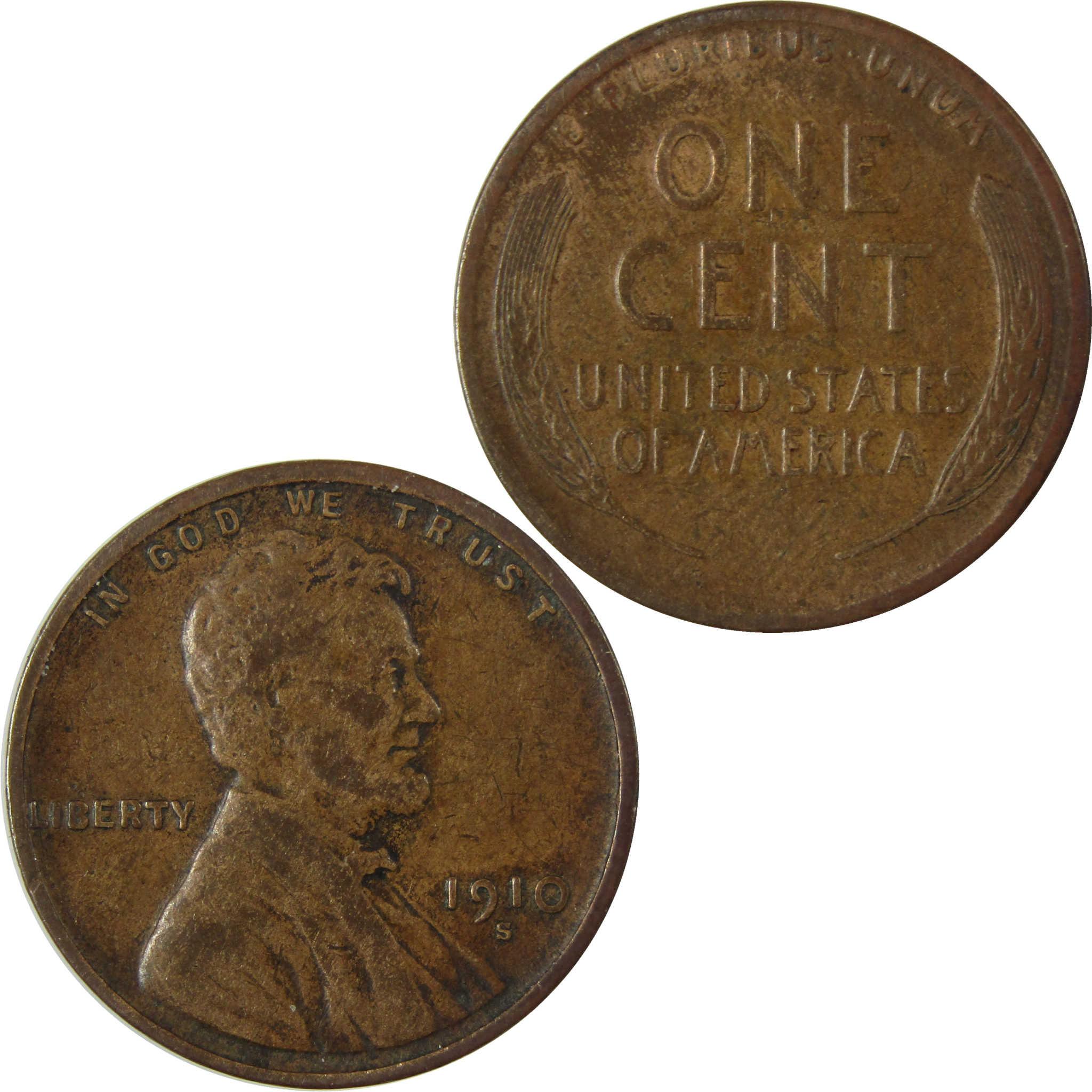 1910 S Lincoln Wheat Cent VF Very Fine Penny 1c Coin SKU:I27646