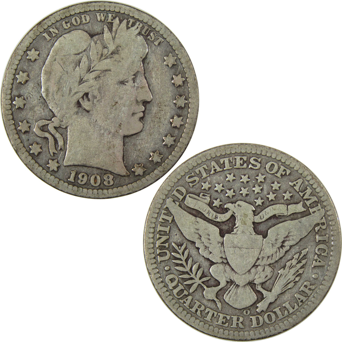 1908 O Barber Silver Quarter VG Very Good 25c Coin SKU:I28517