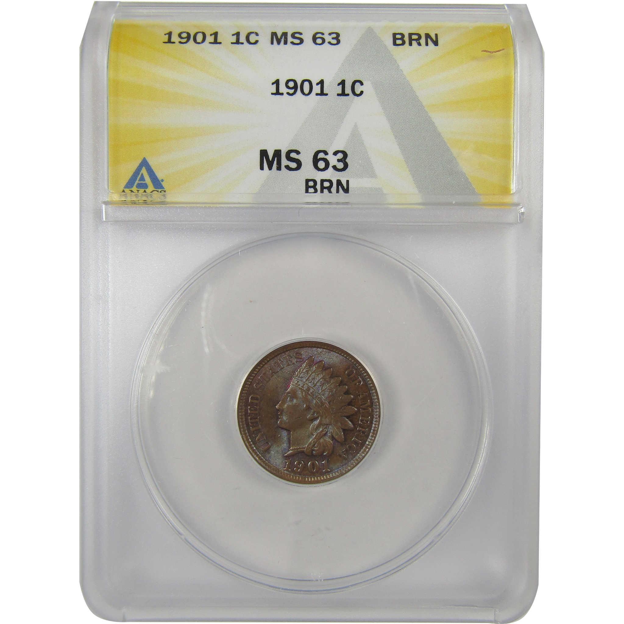 1901 Indian Head Cent MS 63 BN ANACS Penny Uncirculated SKU:I23009