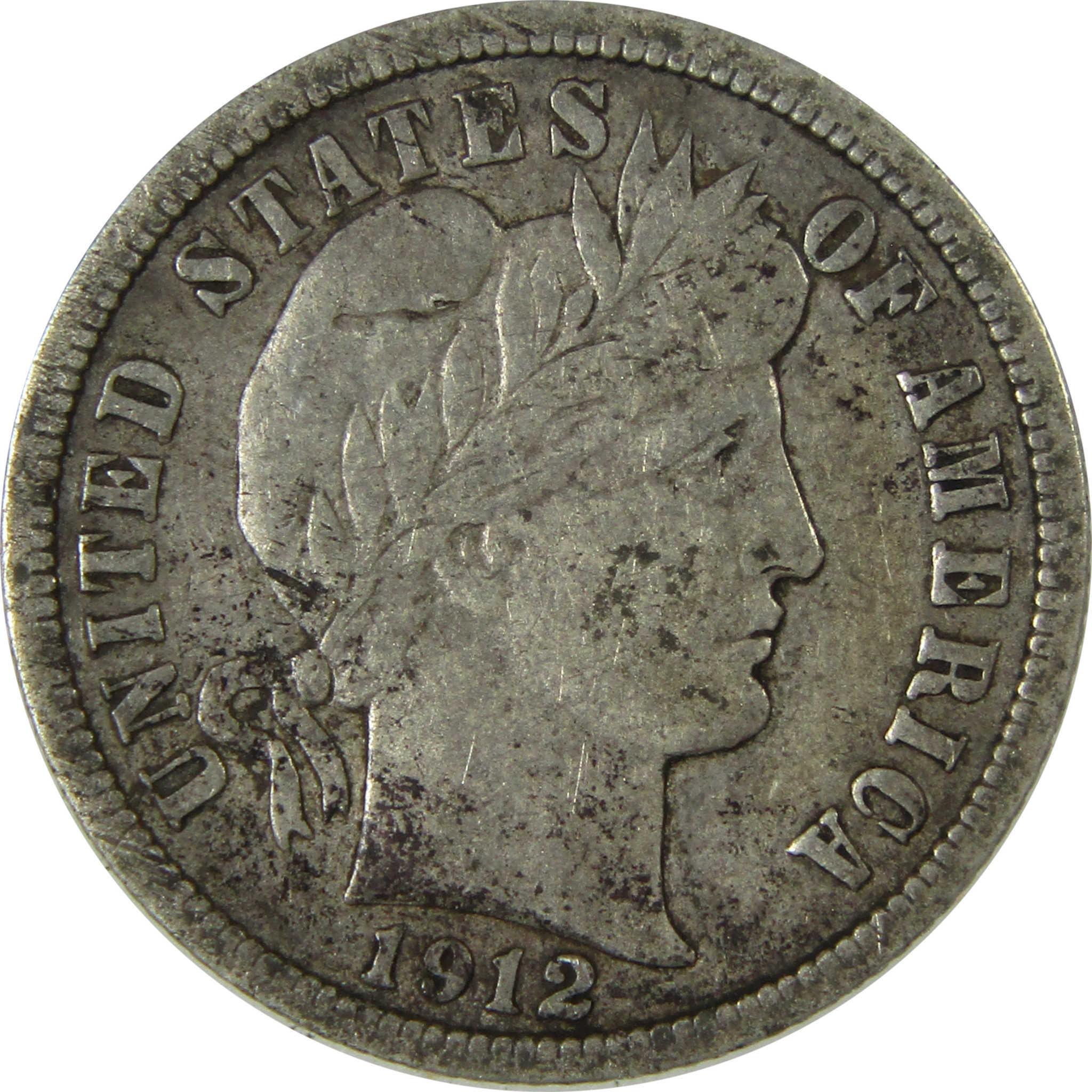 1912 Barber Silver Dime F Fine 10c Coin Collectible SKU:CP980