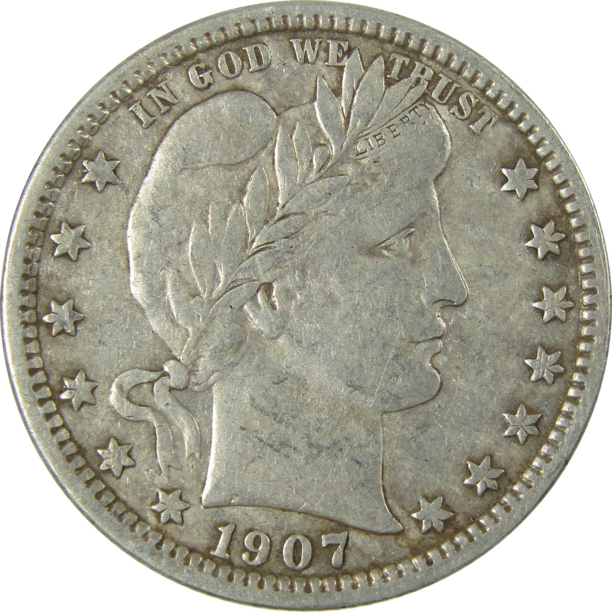 1907 O Barber Silver Quarter XF EF Extremely Fine Details SKU:CP882