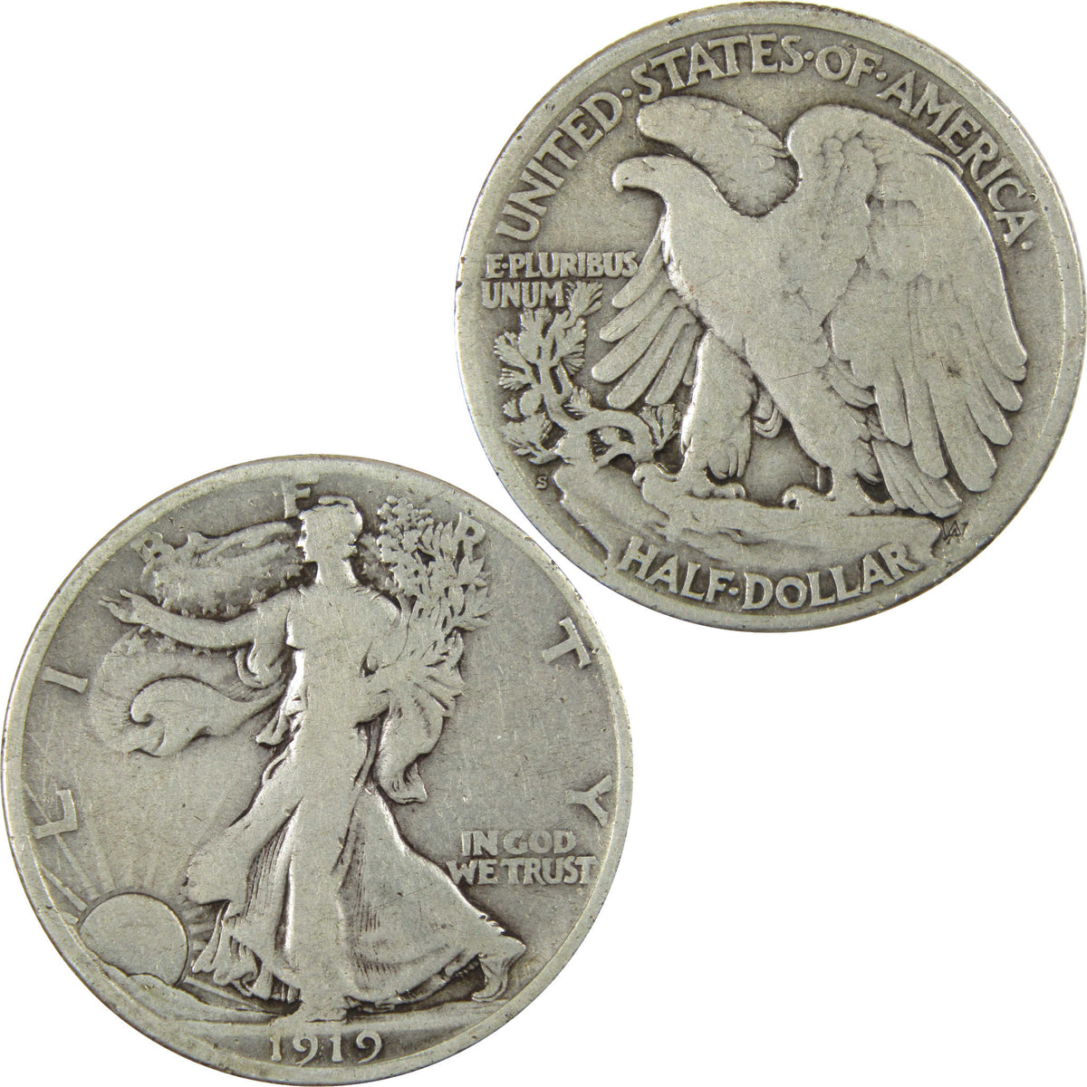 1919 S Liberty Walking Silver Half Dollar VG Very Good Coin SKU:I28625