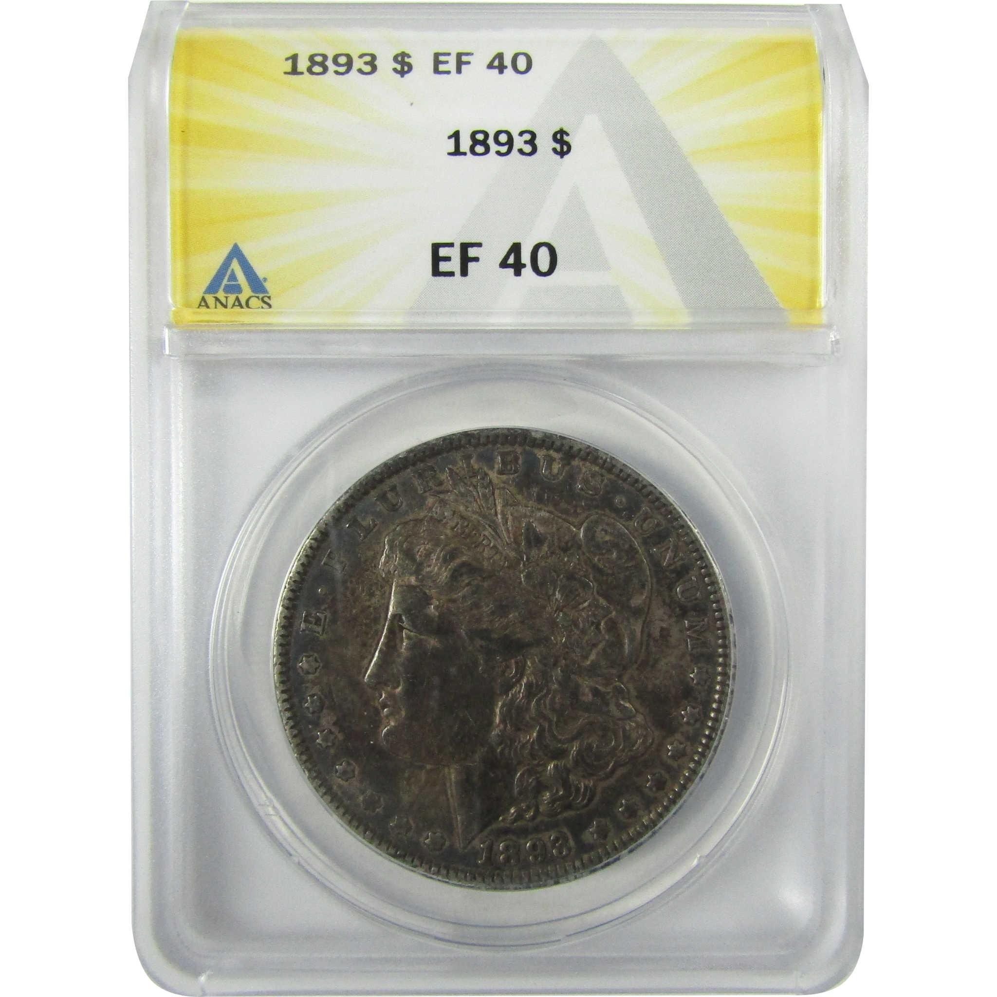1893 Morgan Silver Dollar EF 40 ANACS $1 Coin Collectible SKU:I27968 - Morgan coin - Morgan silver dollar - Morgan silver dollar for sale - Profile Coins & Collectibles