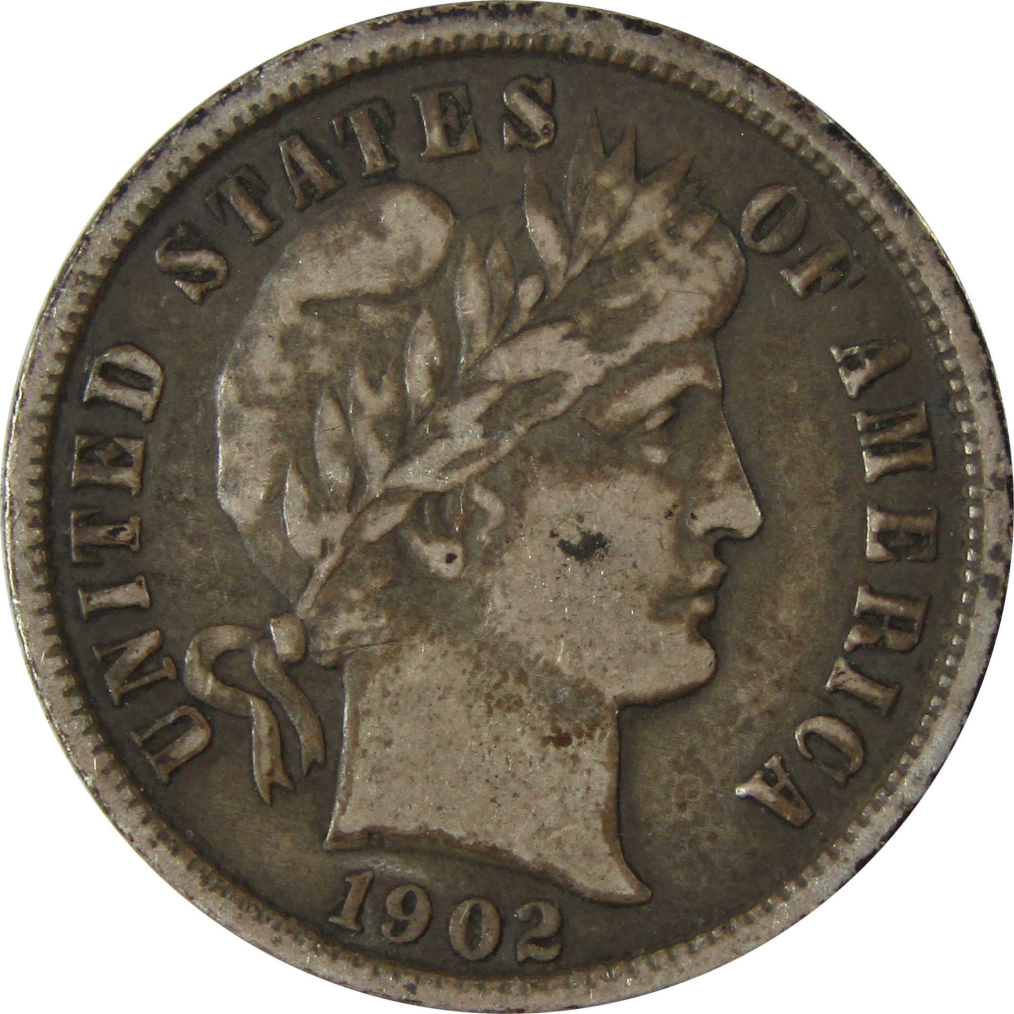 1902 Barber Silver Dime F Fine 10c Coin Collectible SKU:CP986
