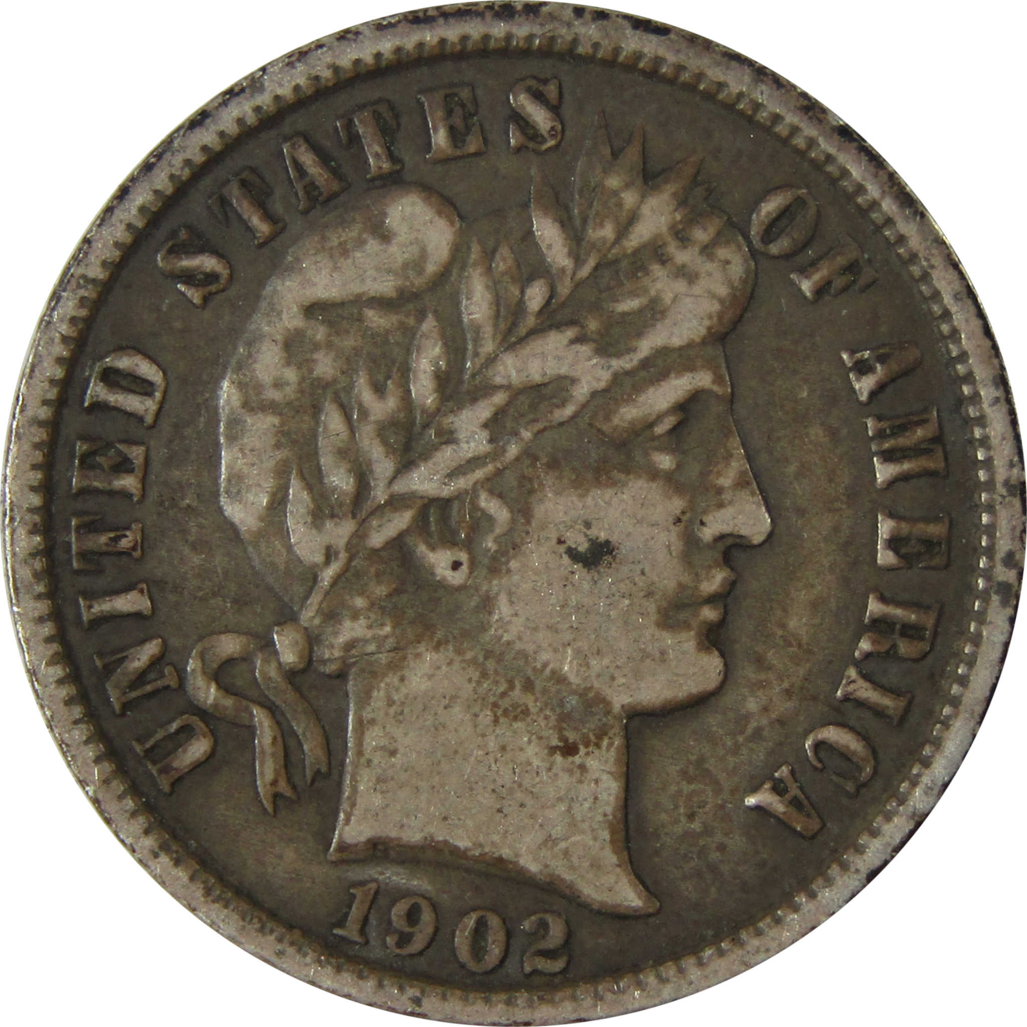 1902 Barber Silver Dime F Fine 10c Coin Collectible SKU:CP986