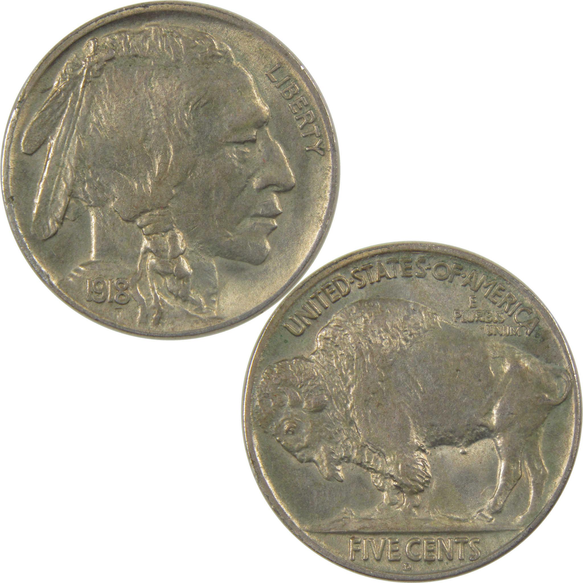 1918 D Indian Head Buffalo Nickel AU About Uncirculated 5c Coin