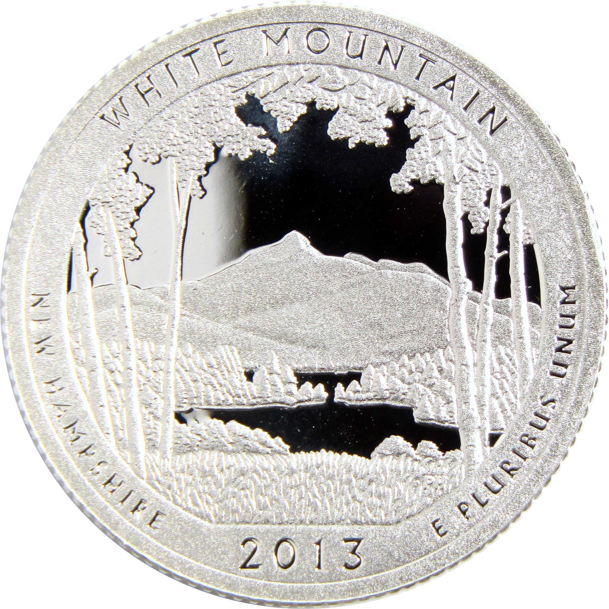 2013 White Mountain New Hampshire collectible coin with forest and mountain design