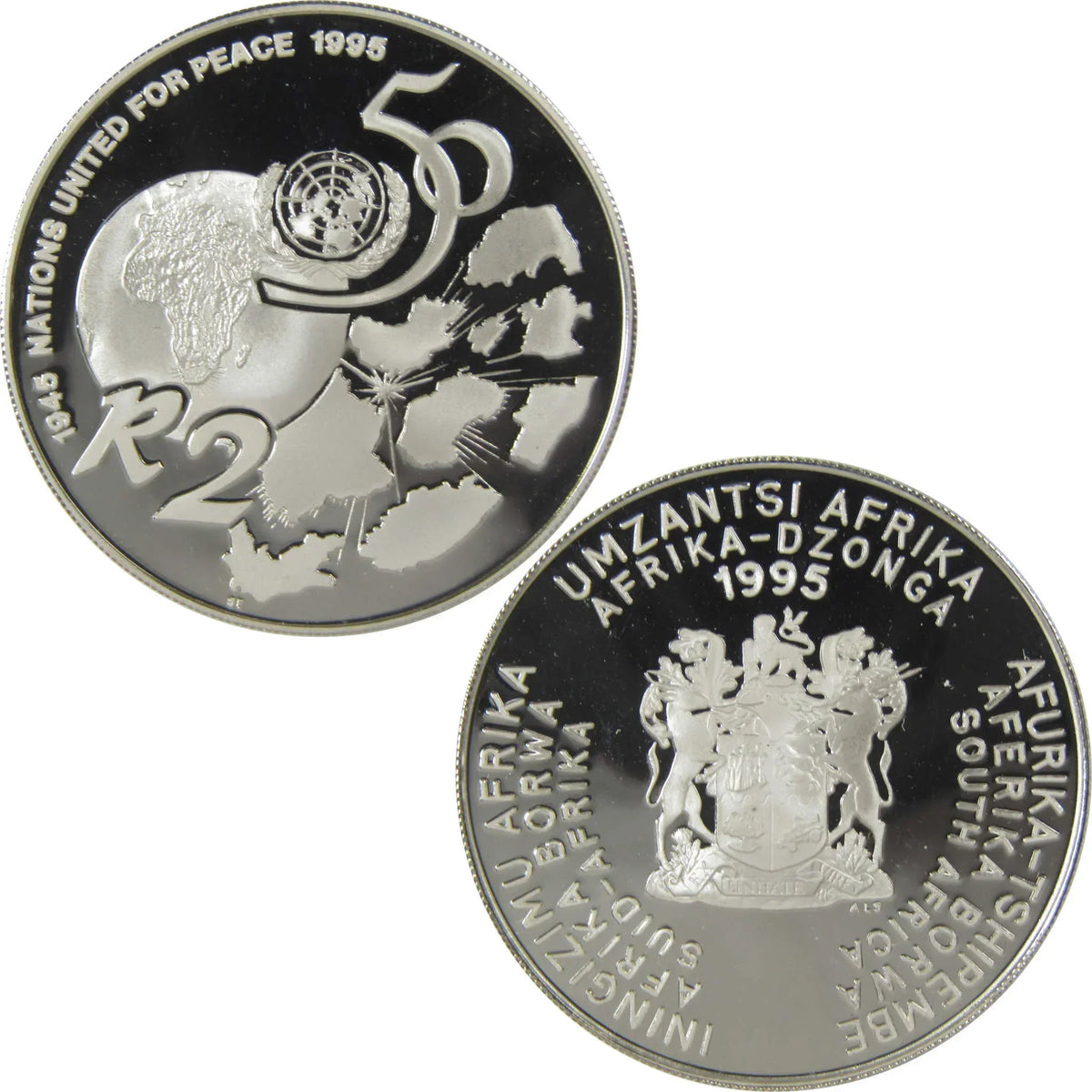 1995 South Africa United Nations Commemorative Silver R2 SKU:CPC0566