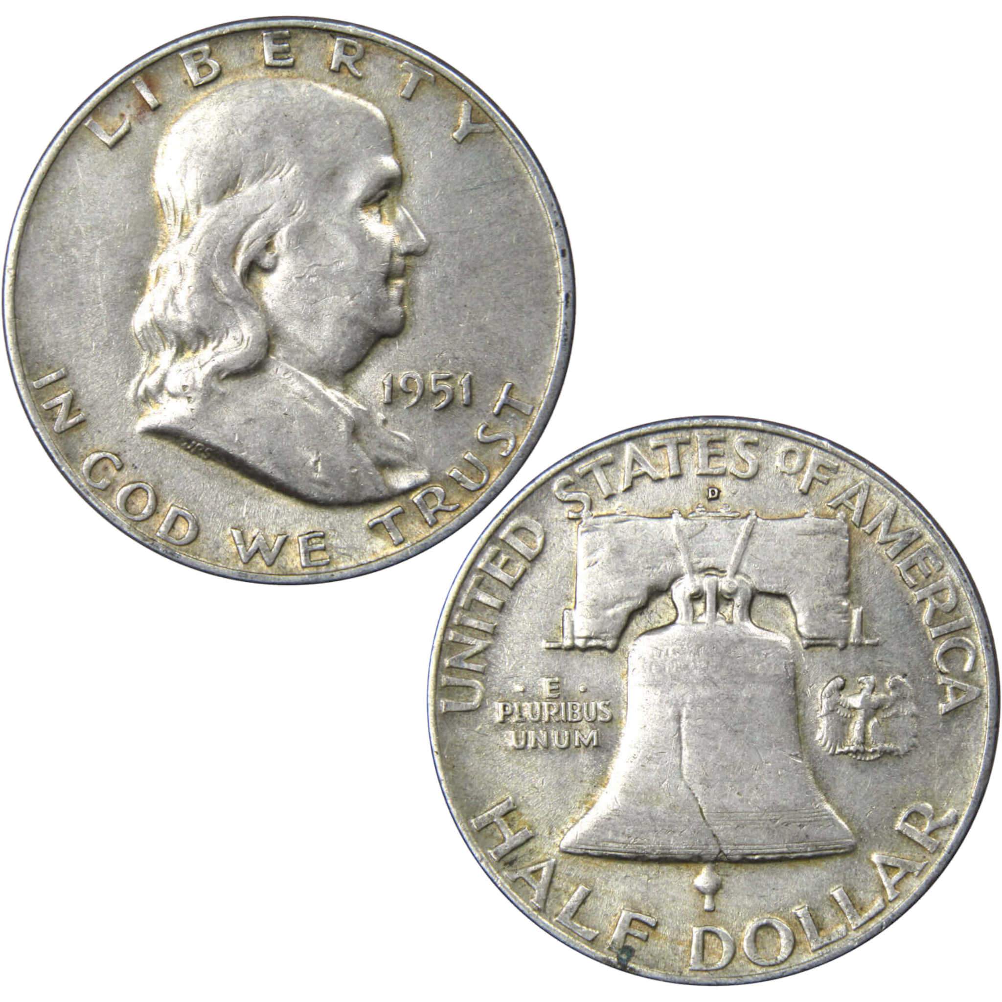 1951 D Franklin Half Dollar XF EF Extremely Fine Silver 50c Coin