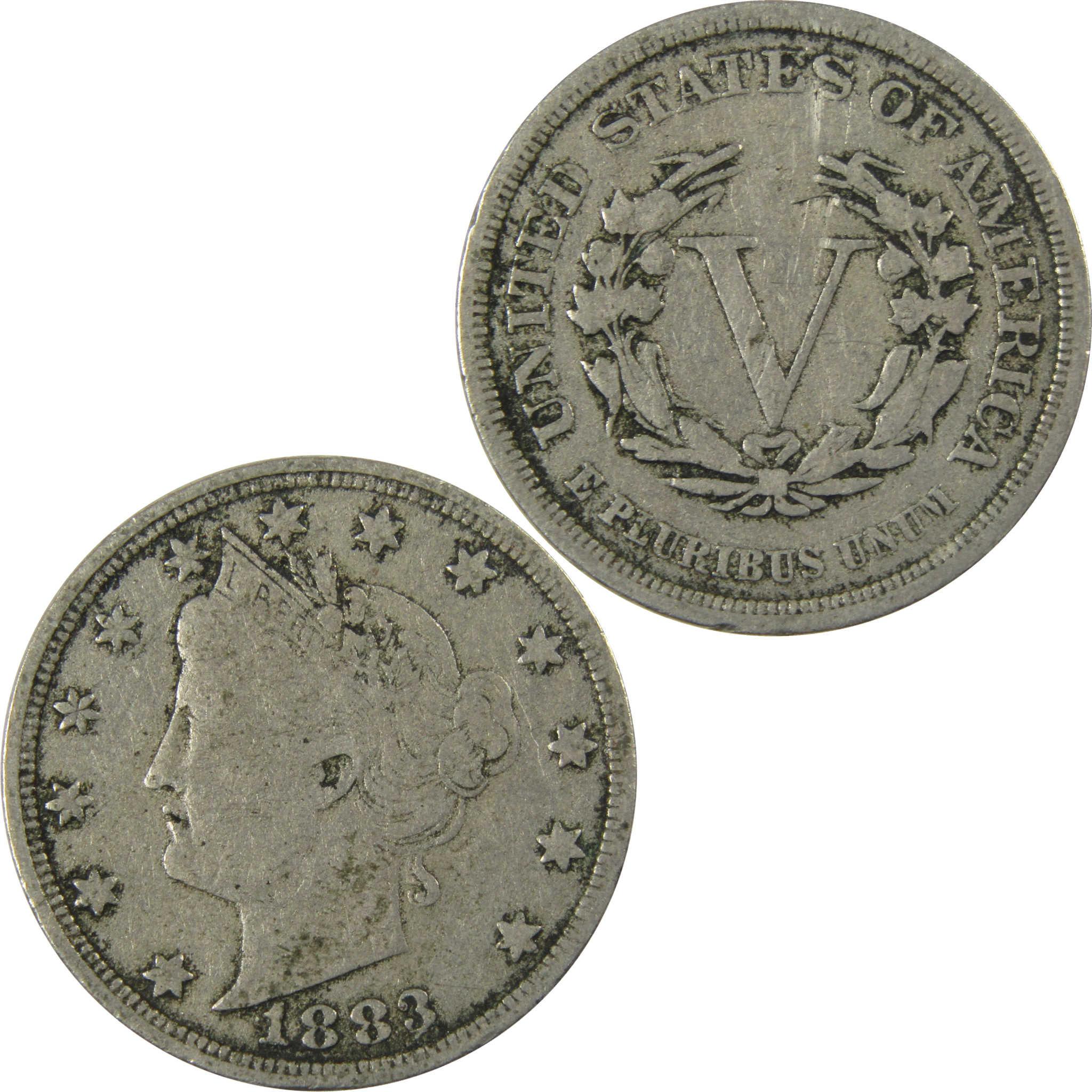 1883 No Cents Liberty Head V Nickel F Fine 5c Coin SKU:I27228