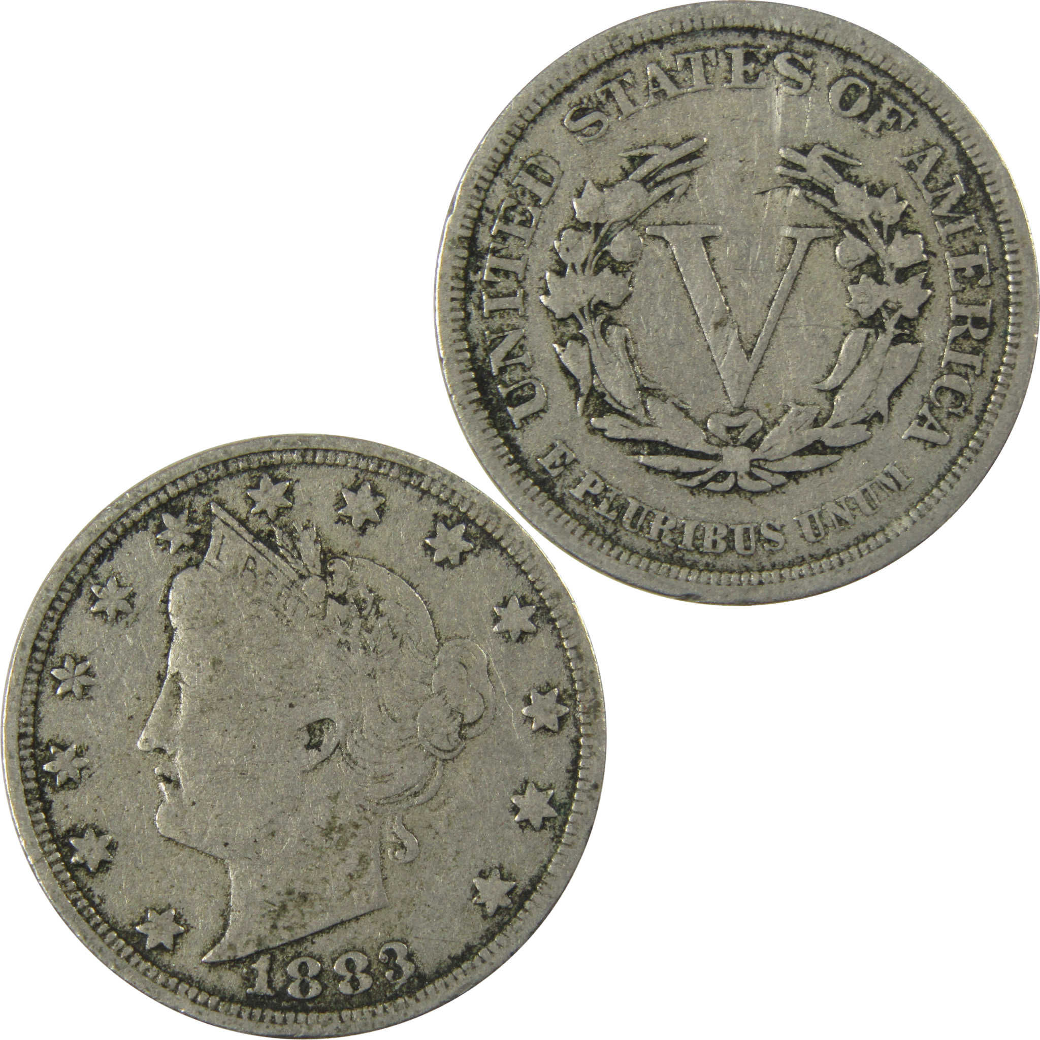1883 With Cents Liberty Head V Nickel F Fine 5c Coin SKU:I27228