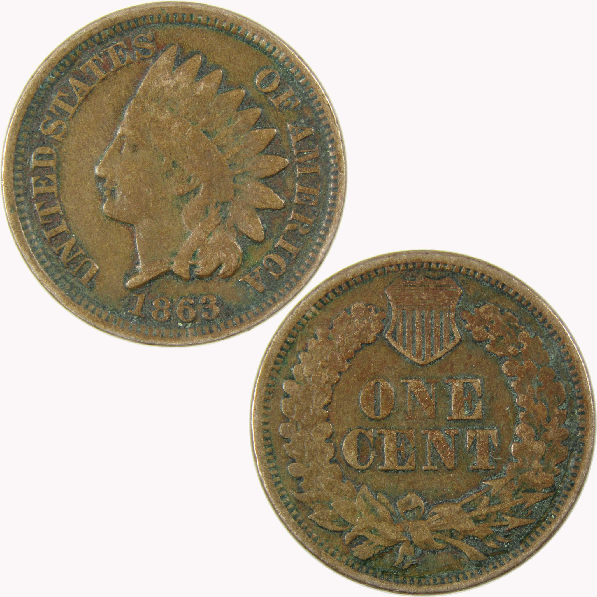1863 Indian Head Cent F Fine Penny 1c Coin SKU:CP1109