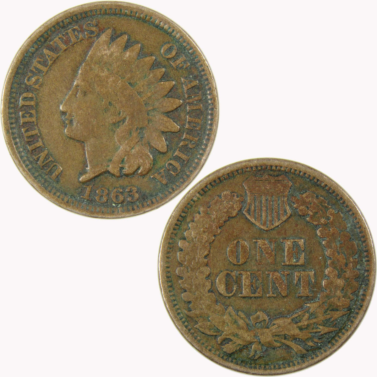 1863 Indian Head Cent F Fine Penny 1c Coin SKU:CP1109