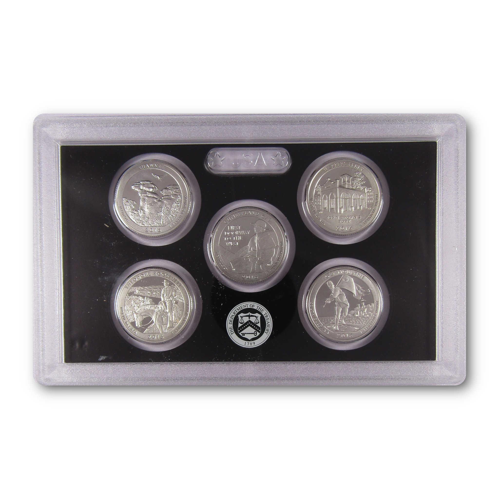 US collectible coin set in protective case, featuring five unique commemorative coins