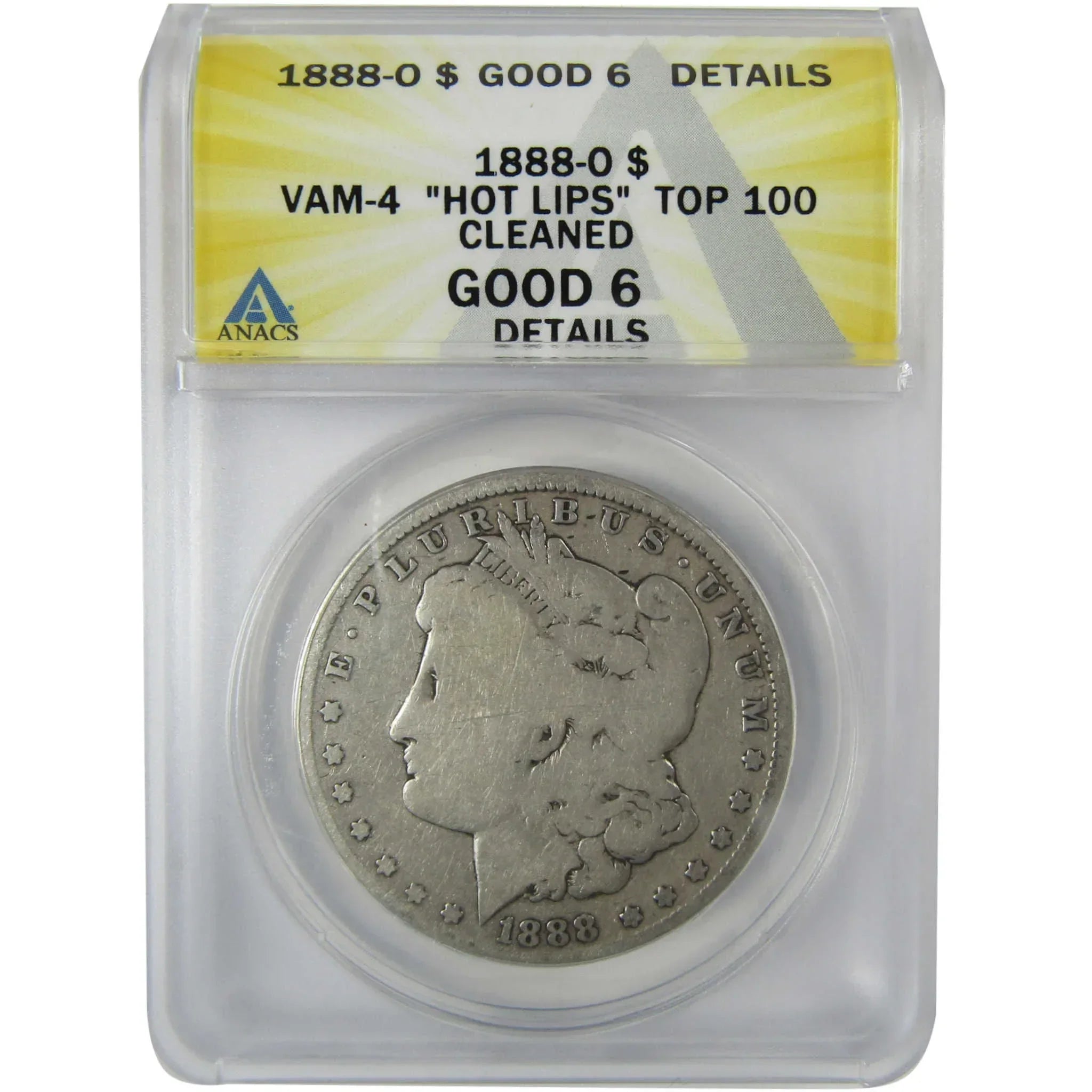 1888 O VAM-4 Hot Lips Morgan Silver Dollar G 6 Details ANACS SKU:CP831 - Morgan coin - Morgan silver dollar - Morgan silver dollar for sale - Profile Coins & Collectibles
