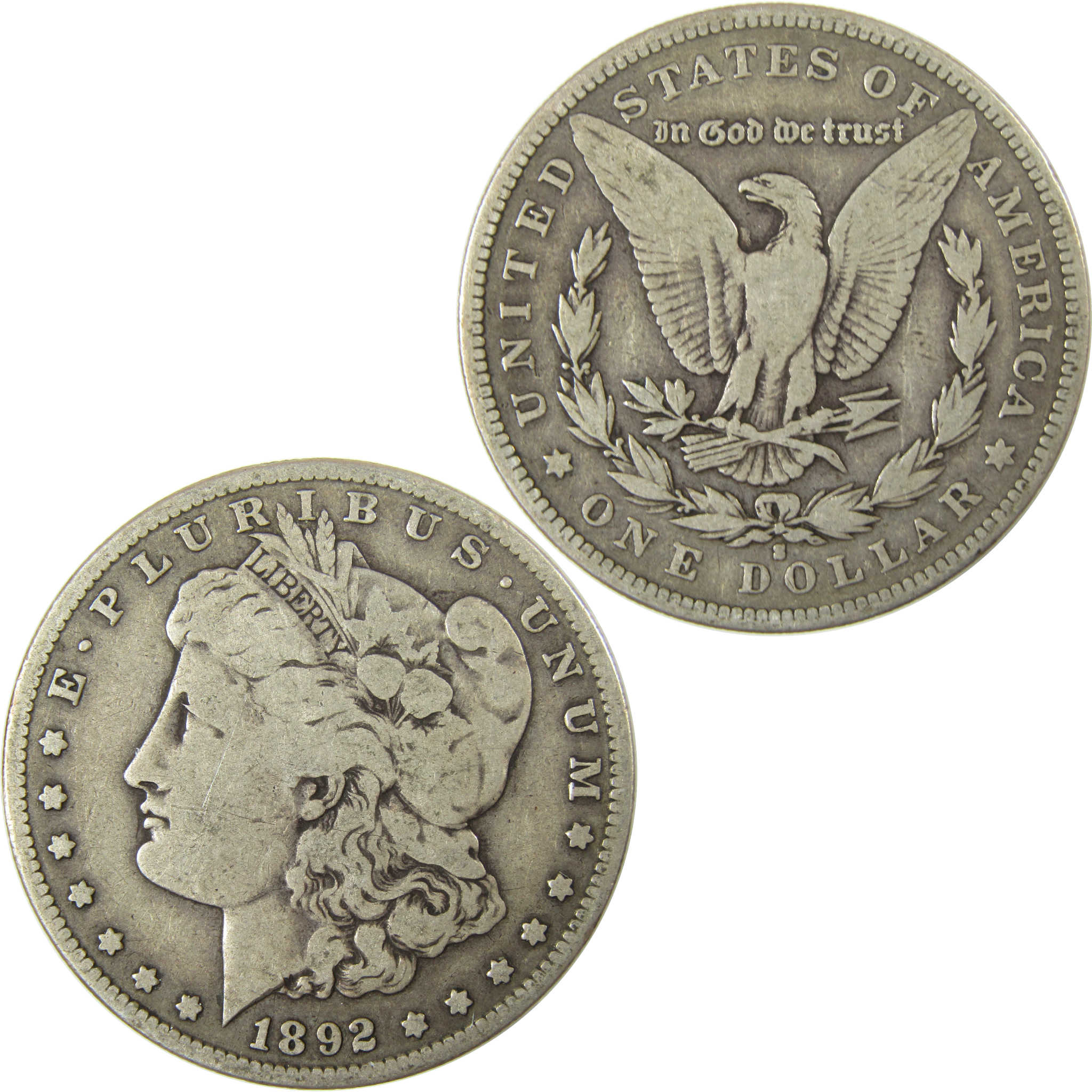 1892 S Morgan Silver Dollar VG Very Good $1 Coin SKU:I27493