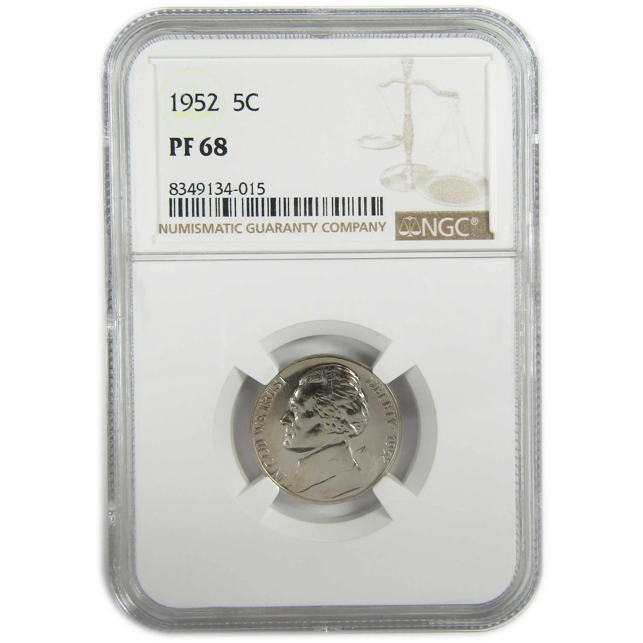 1952 Jefferson Nickel PF 68 NGC Proof 5c Coin Collectible SKU:I27357