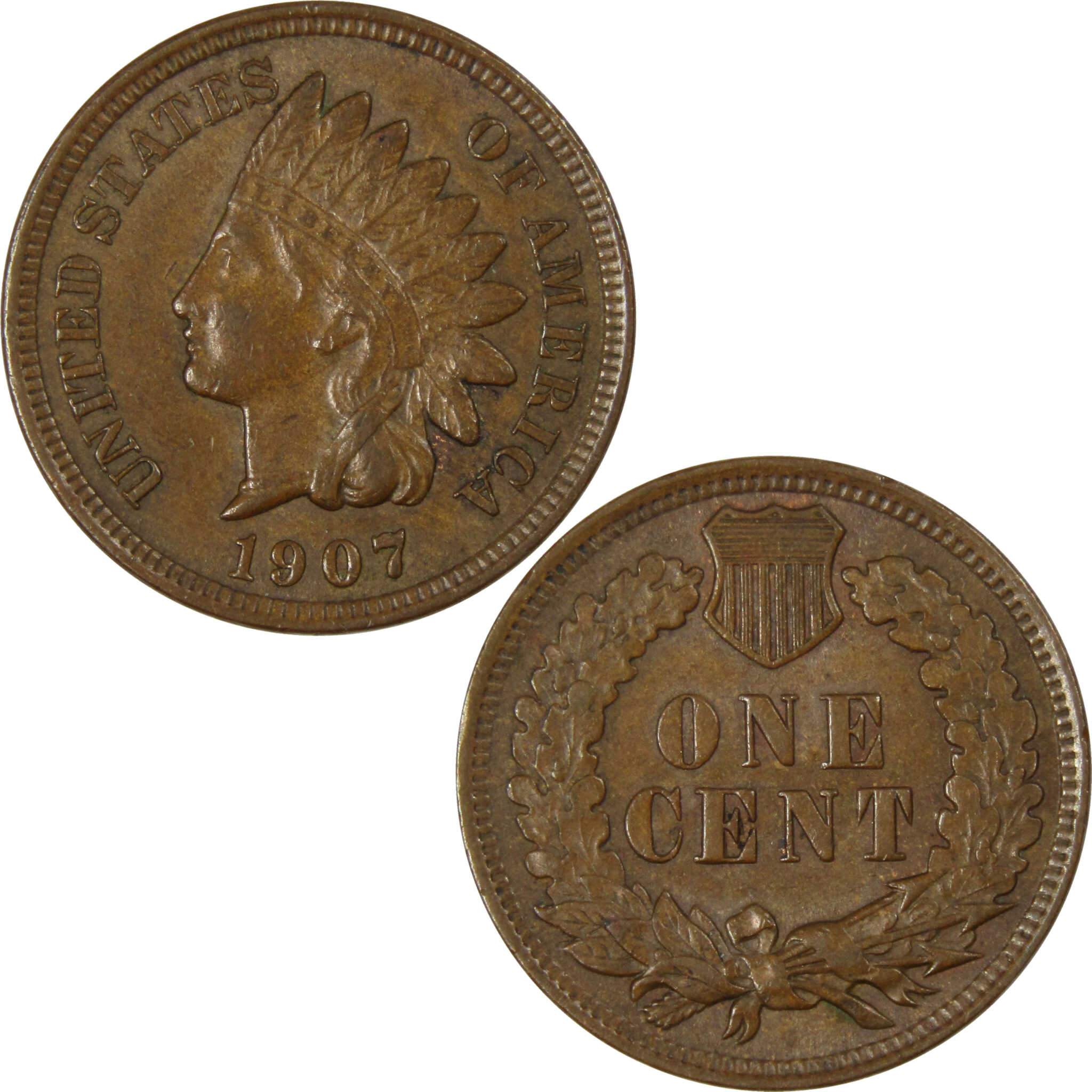 1907 Indian Head Cent AU About Uncirculated Penny 1c Coin Collectible
