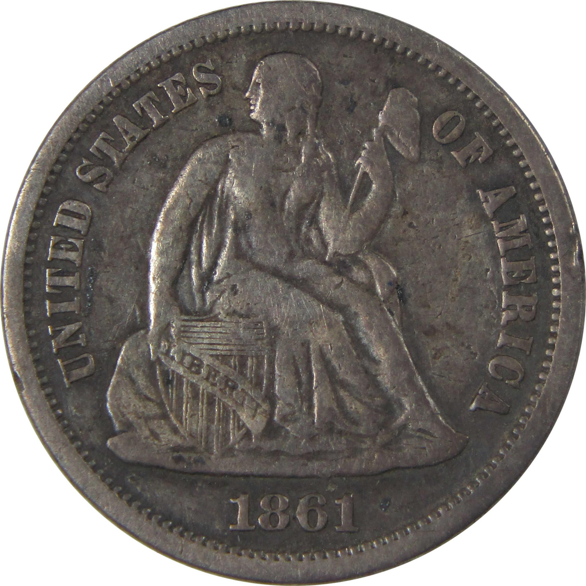 1861 S Seated Liberty Silver Dime VF Very Fine 10c Coin SKU:I24285