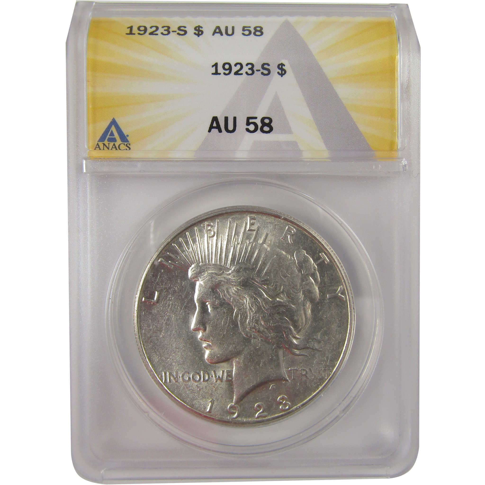 1923 S Peace Dollar AU 58 ANACS Silver $1 Coin SKU:I20942