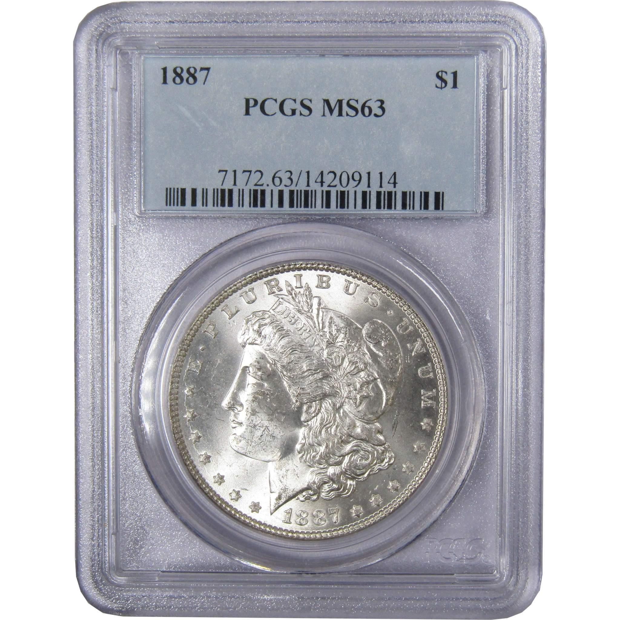 1887 Morgan Dollar MS 63 PCGS Silver Uncirculated $1 Coin - Morgan coin - Morgan silver dollar - Morgan silver dollar for sale - Profile Coins & Collectibles