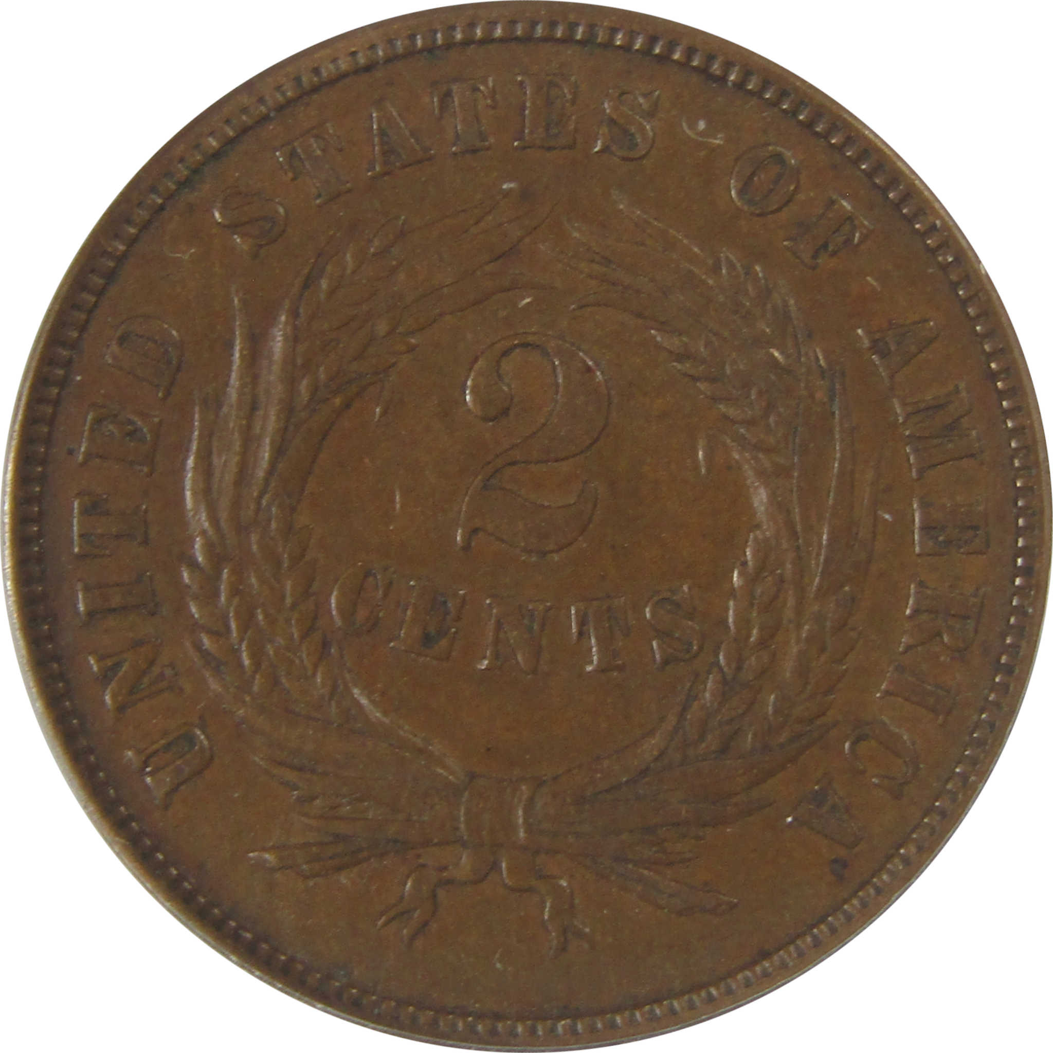 1865 Plain 5 Two Cent Piece EF 45 ANACS 2c Coin SKU:I20737