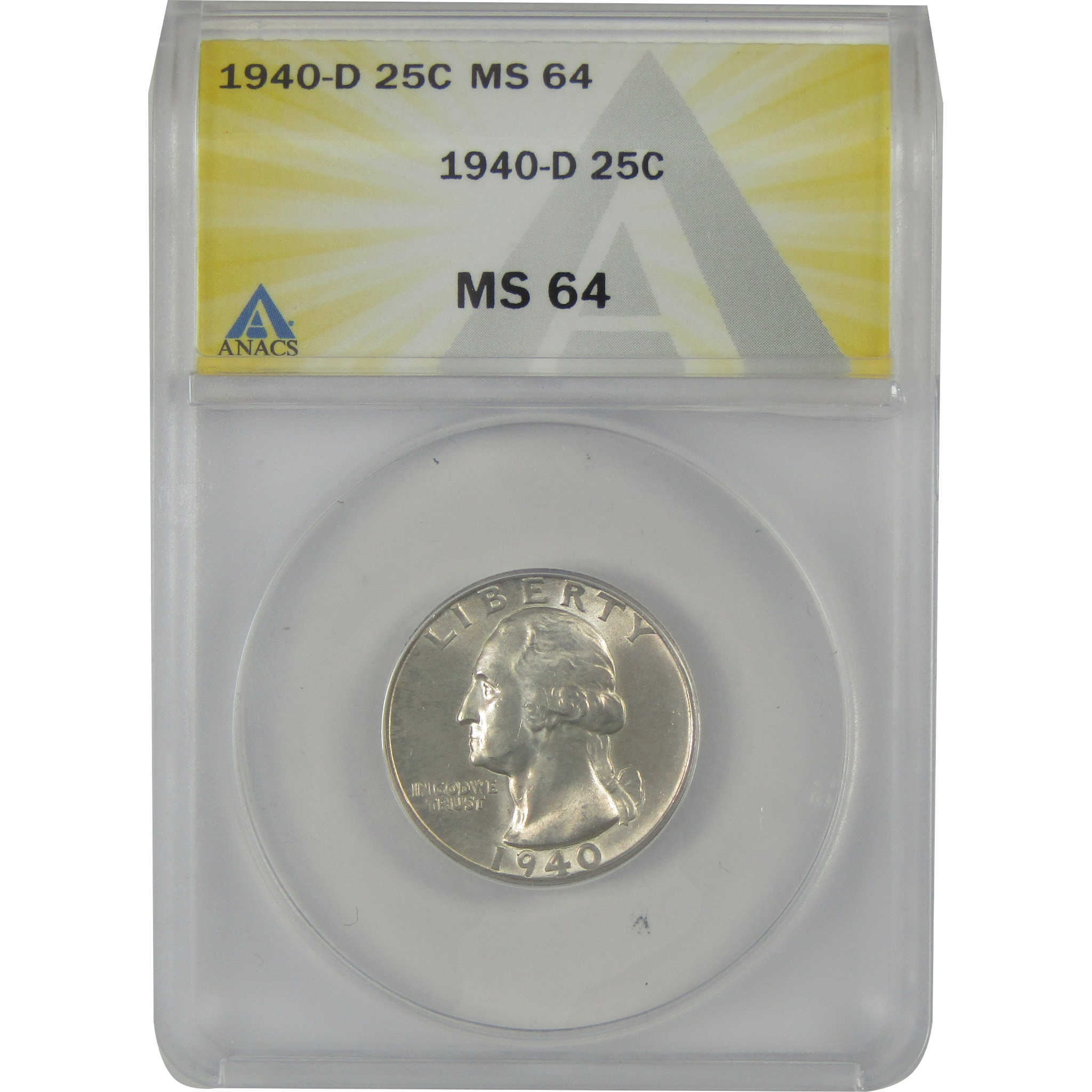 1940 D Washington Quarter MS 64 ANACS Silver Uncirculated SKU:I23545