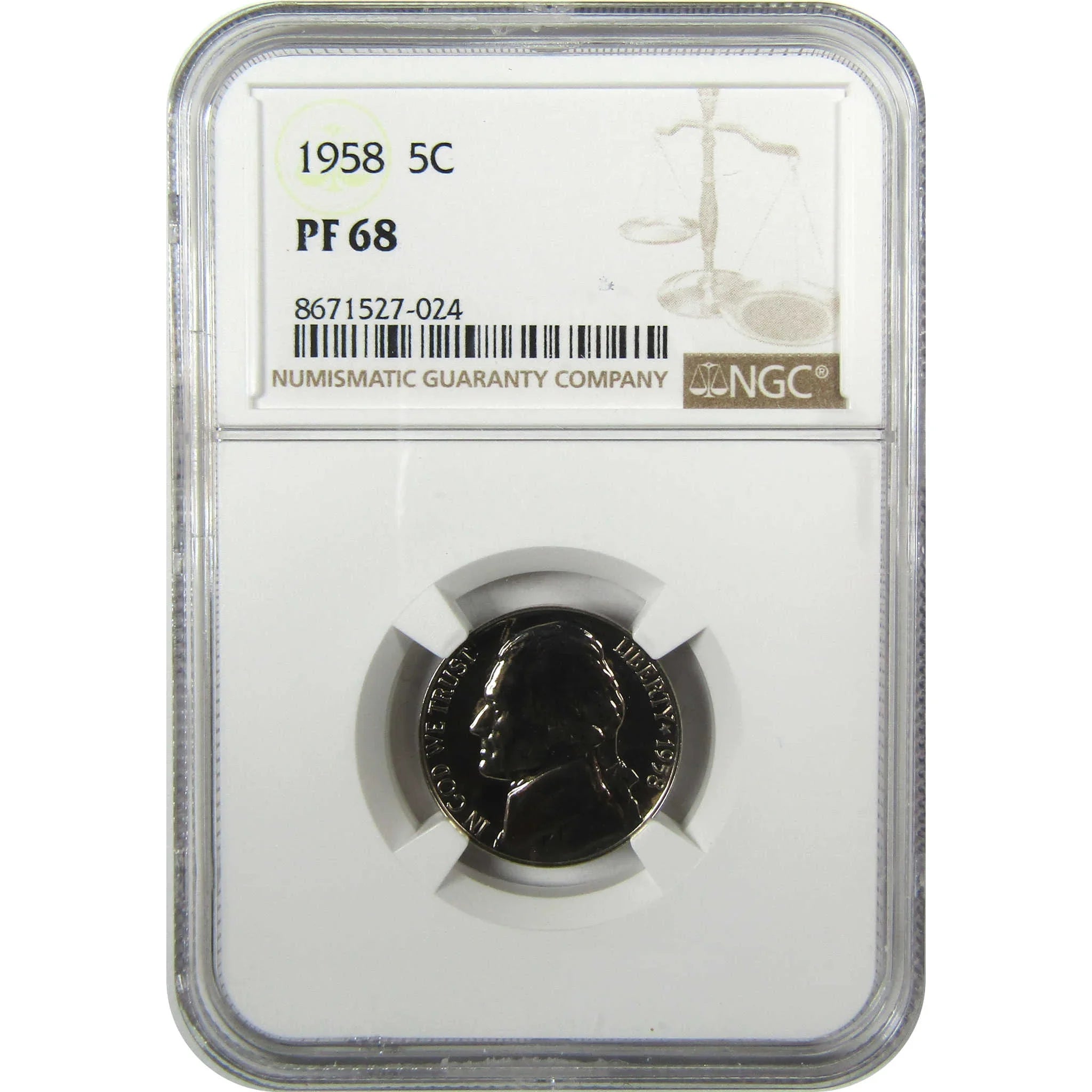 1958 Jefferson Nickel PF 68 NGC Proof 5c Coin Collectible SKU:I27115