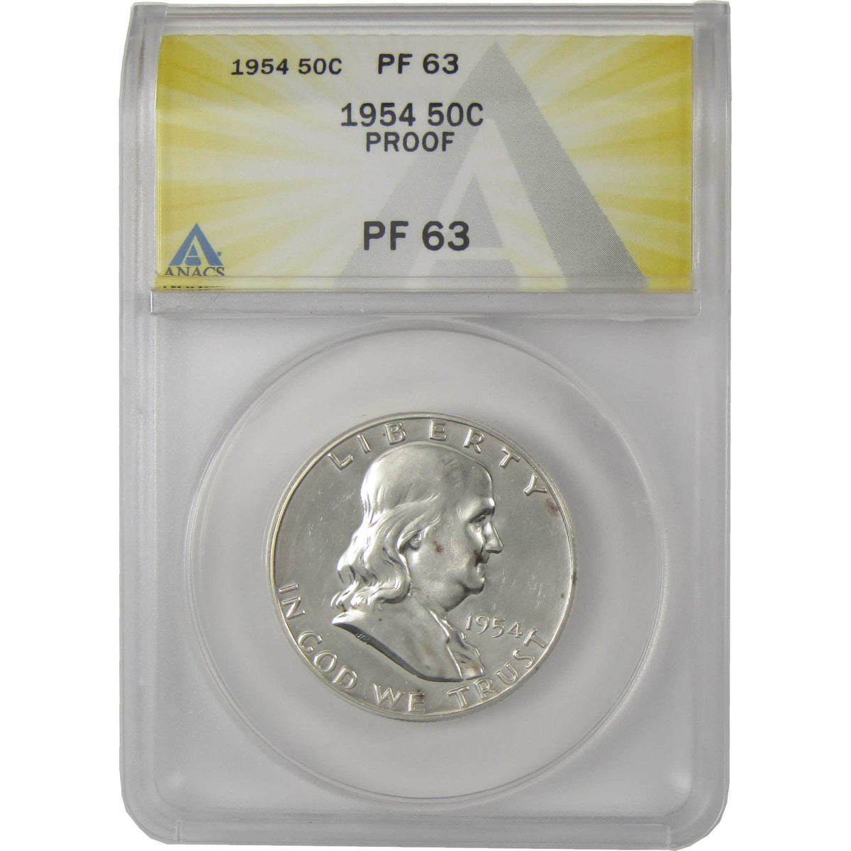 1954 Franklin Silver Half Dollar PF 63 ANACS Proof 50c Coin SKU:I28760