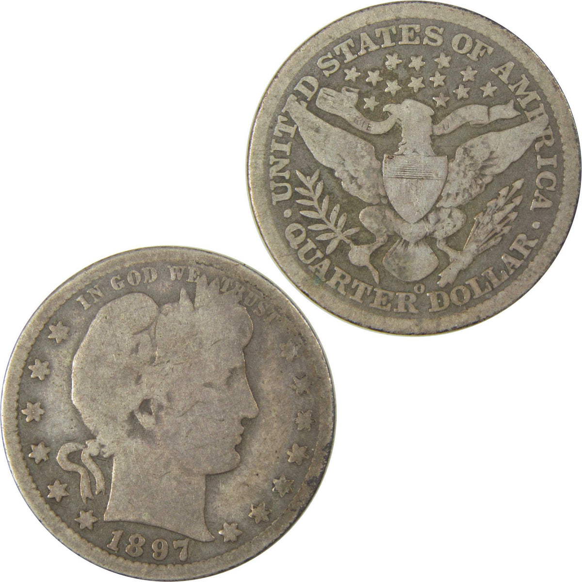 1897 O Barber Quarter G Good Silver 25c Coin SKU:I19289