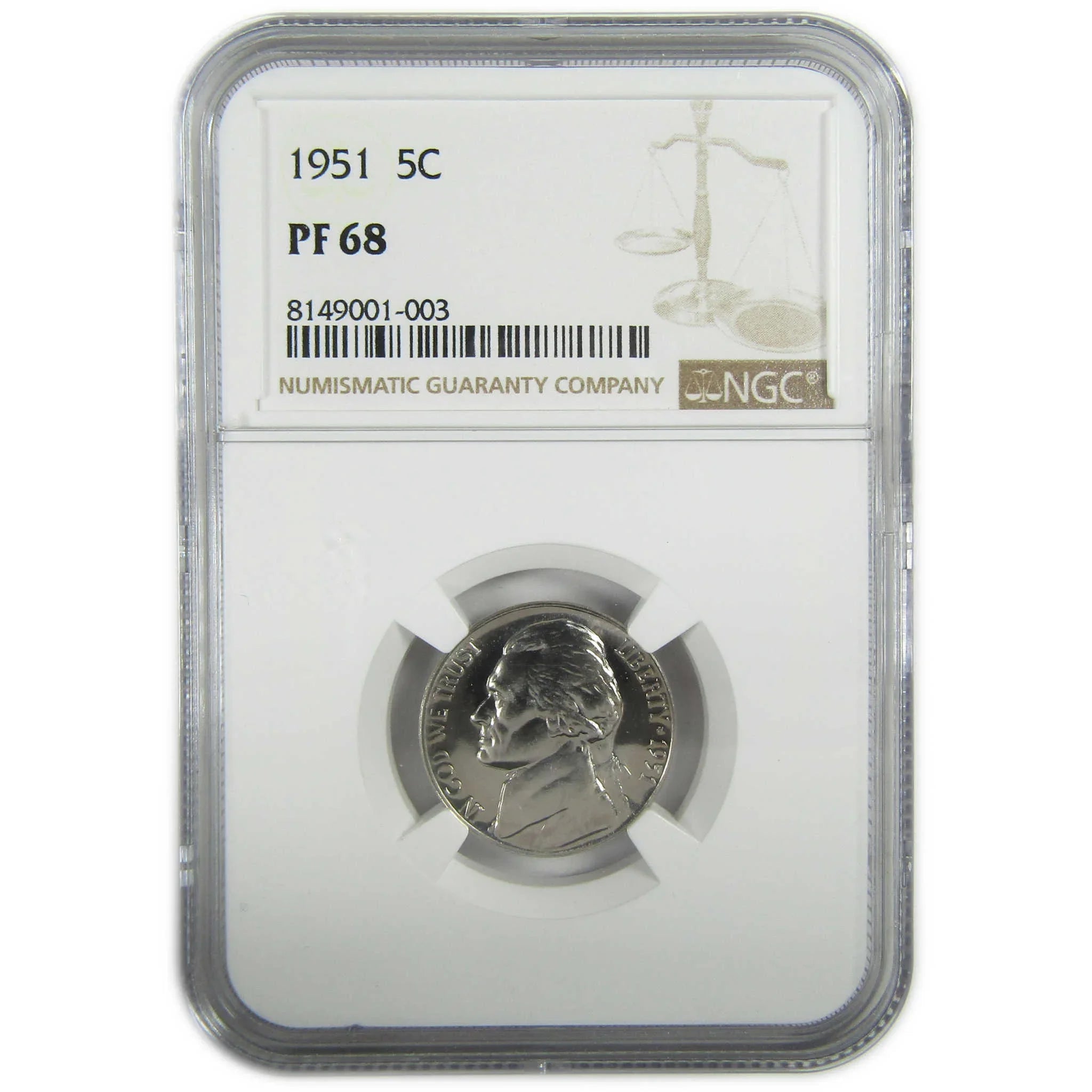 1951 Jefferson Nickel PF 68 NGC Proof 5c Coin Collectible SKU:I27340