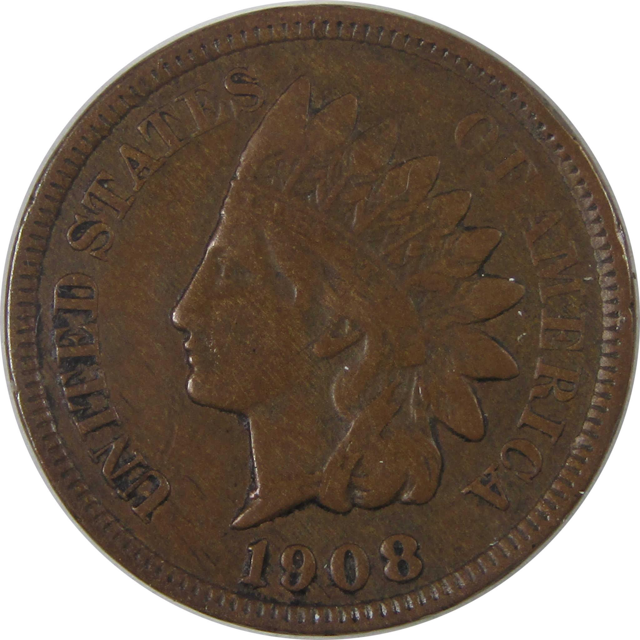 1908 S Indian Head Cent VF Very Fine Penny 1c Coin SKU:I18091