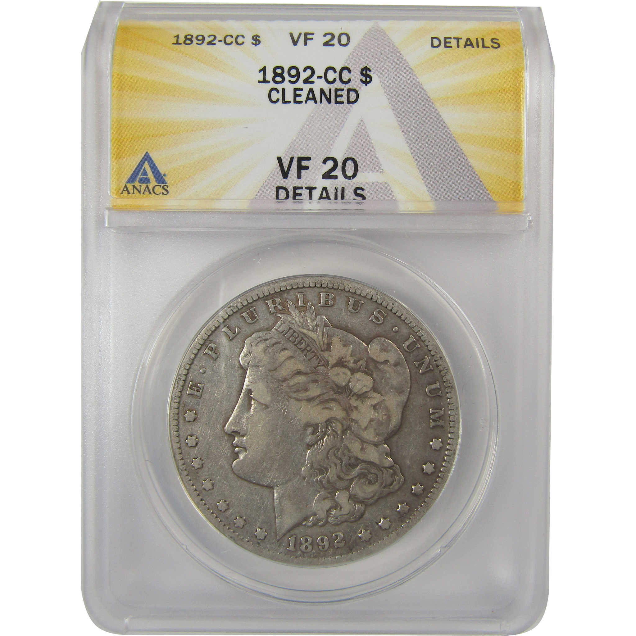 1892 CC Morgan Dollar VF 20 Details ANACS Silver $1 Coin SKU:I20381 - Morgan coin - Morgan silver dollar - Morgan silver dollar for sale - Profile Coins & Collectibles