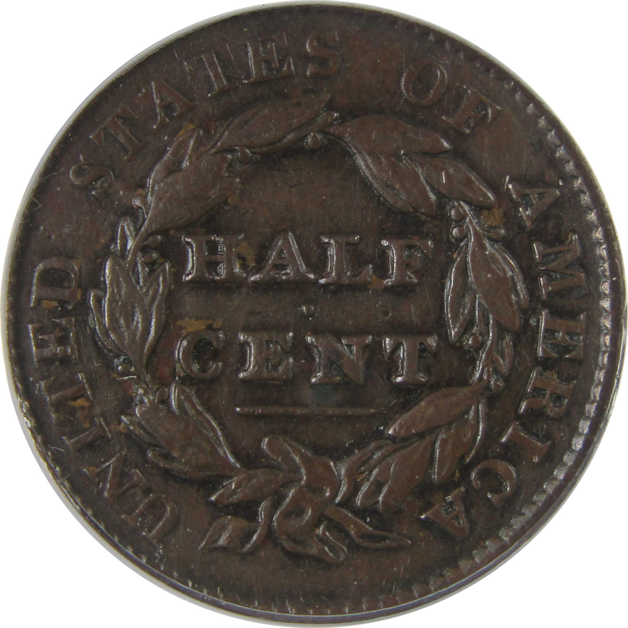 1828 13 Stars Classic Head Half Cent EF 40 Details ANACS SKU:CPC1131