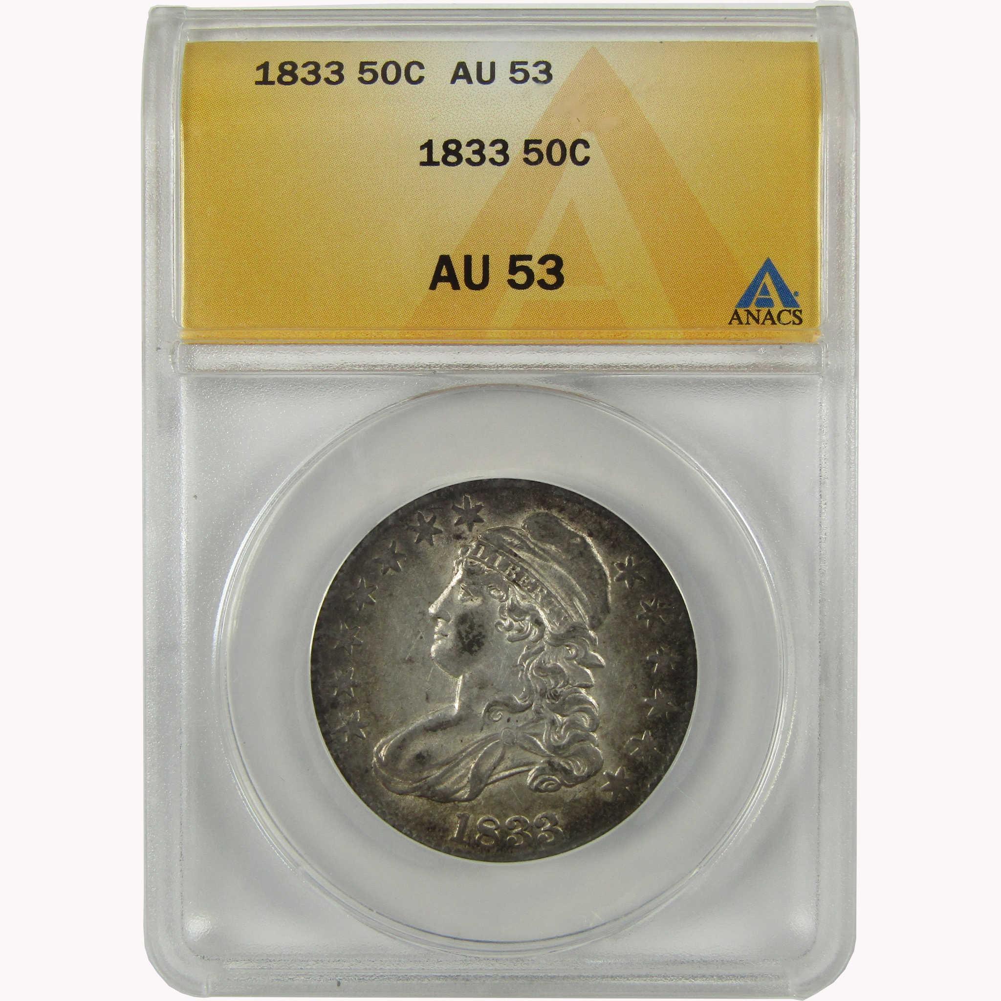 1833 Capped Bust Silver Half Dollar AU 53 ANACS 50c Coin Collectible
