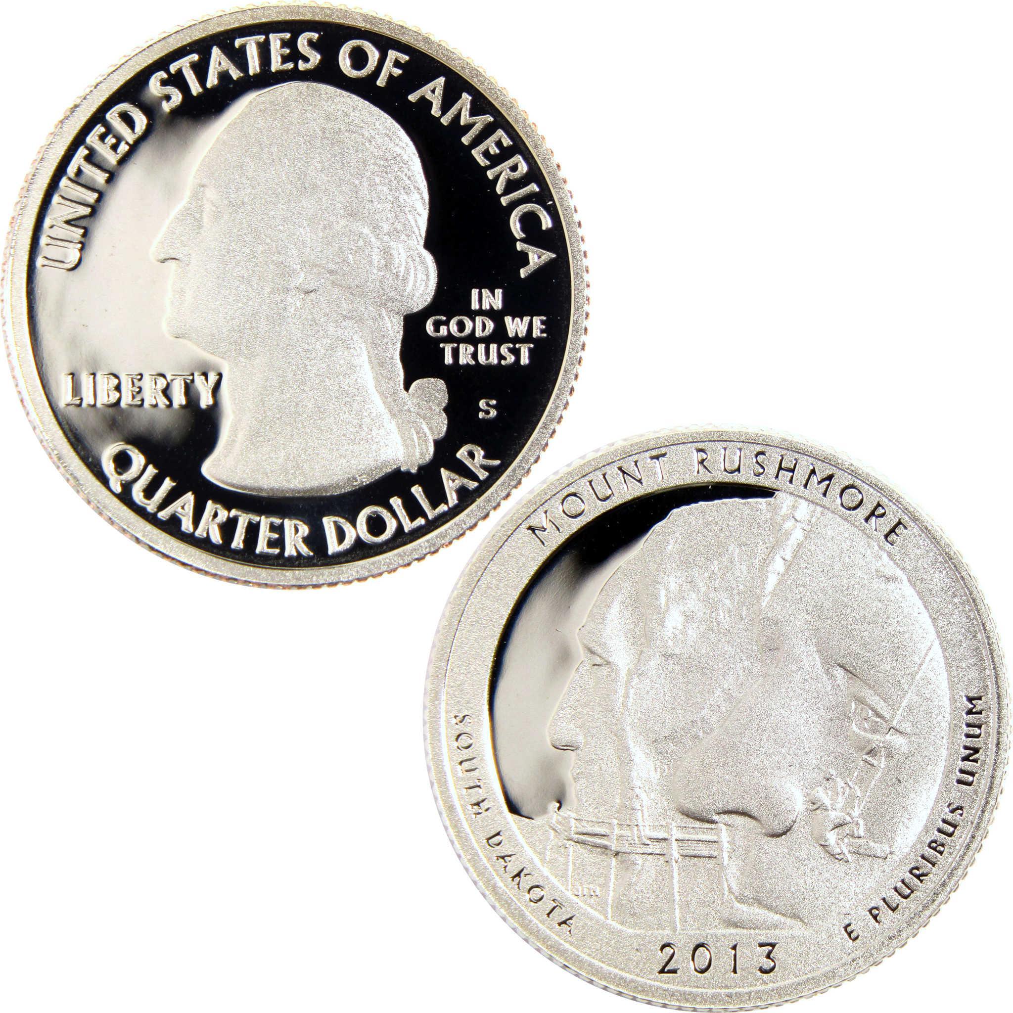 2013 Mount Rushmore South Dakota collectible quarter dollar coin, both sides shown