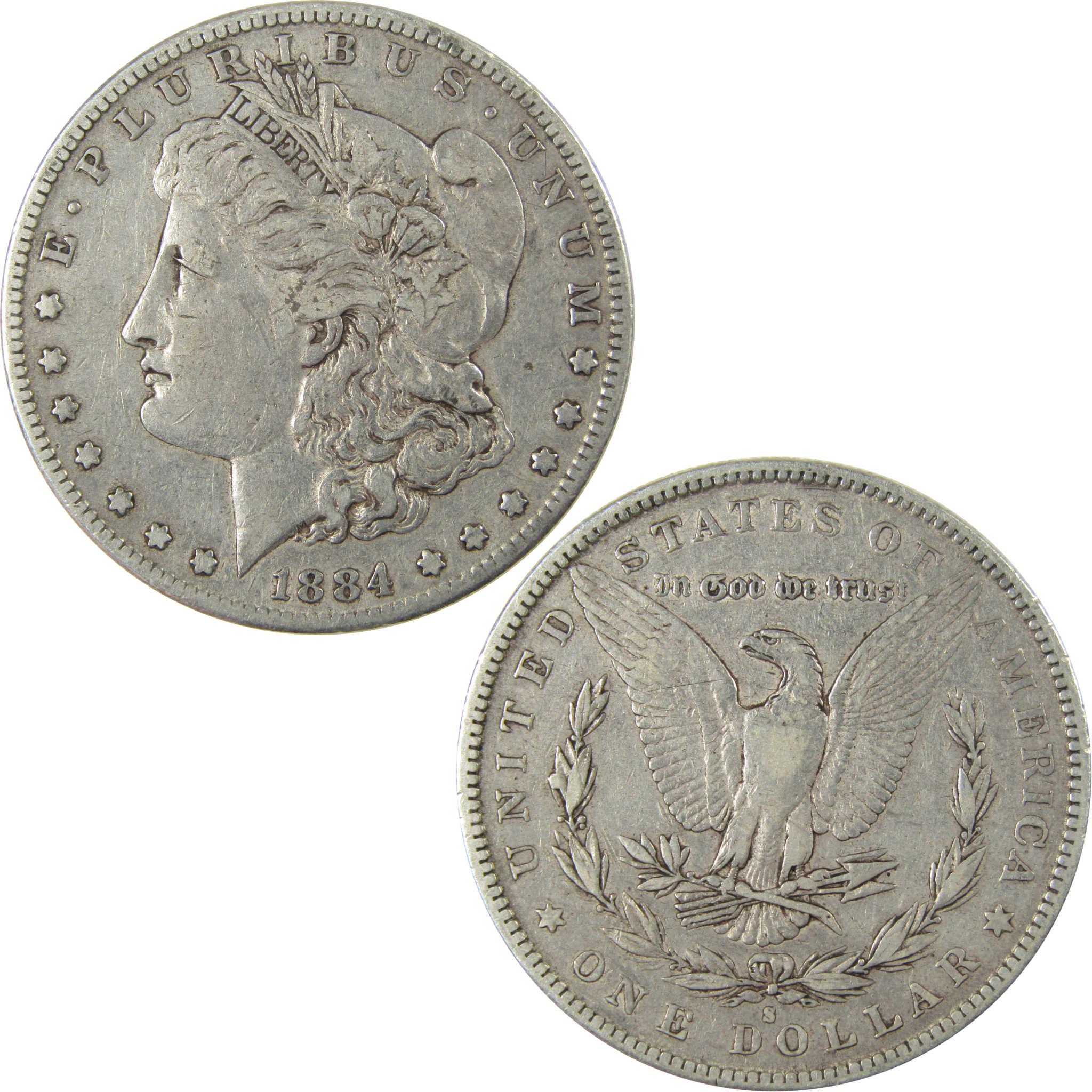 1884 S Morgan Silver Dollar VF Very Fine $1 Coin SKU:I25908 - Morgan coin - Morgan silver dollar - Morgan silver dollar for sale - Profile Coins & Collectibles