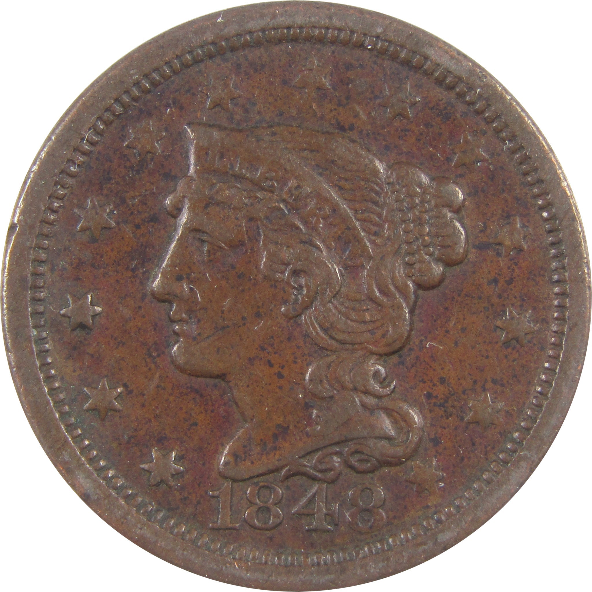 1848 Braided Hair Large Cent EF 40 Details ANACS Copper SKU:I18530