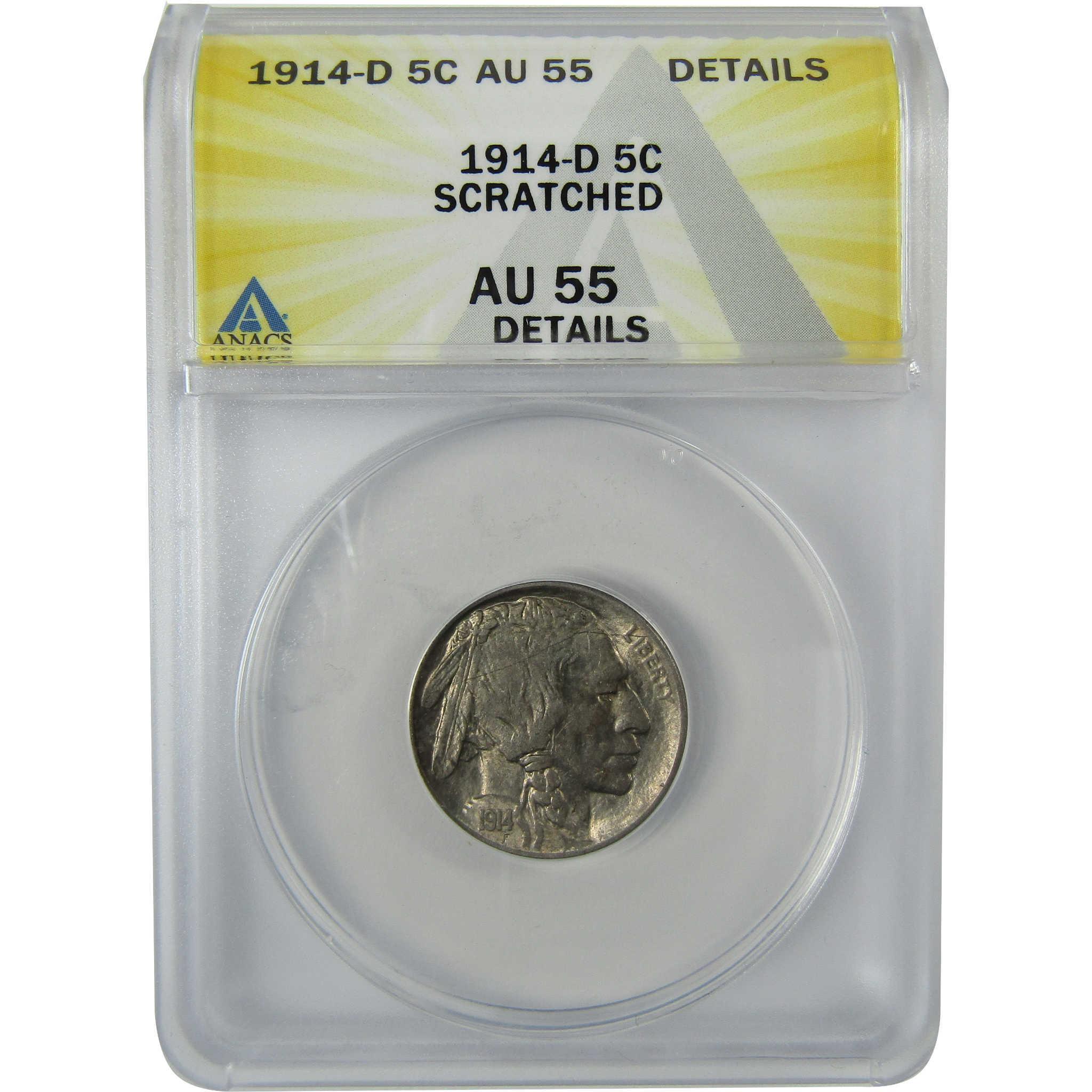 1914 D Indian Head Buffalo Nickel AU 55 Details ANACS SKU:CP561