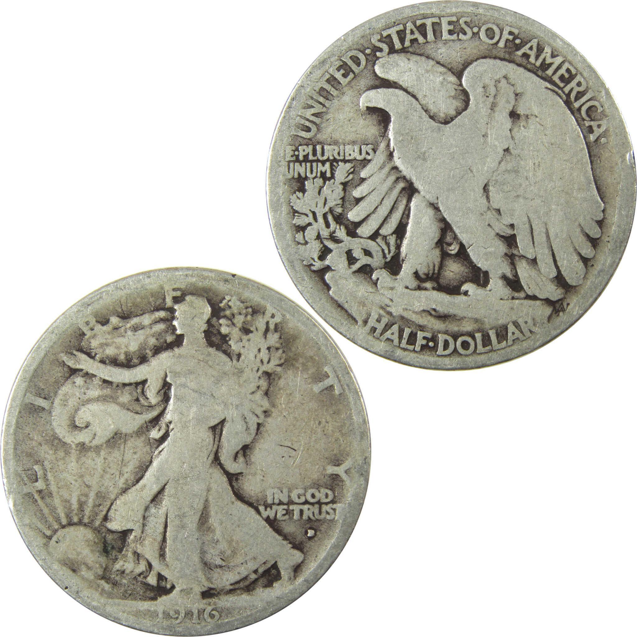 1916 D Liberty Walking Silver Half Dollar AG About Good SKU:CP1461