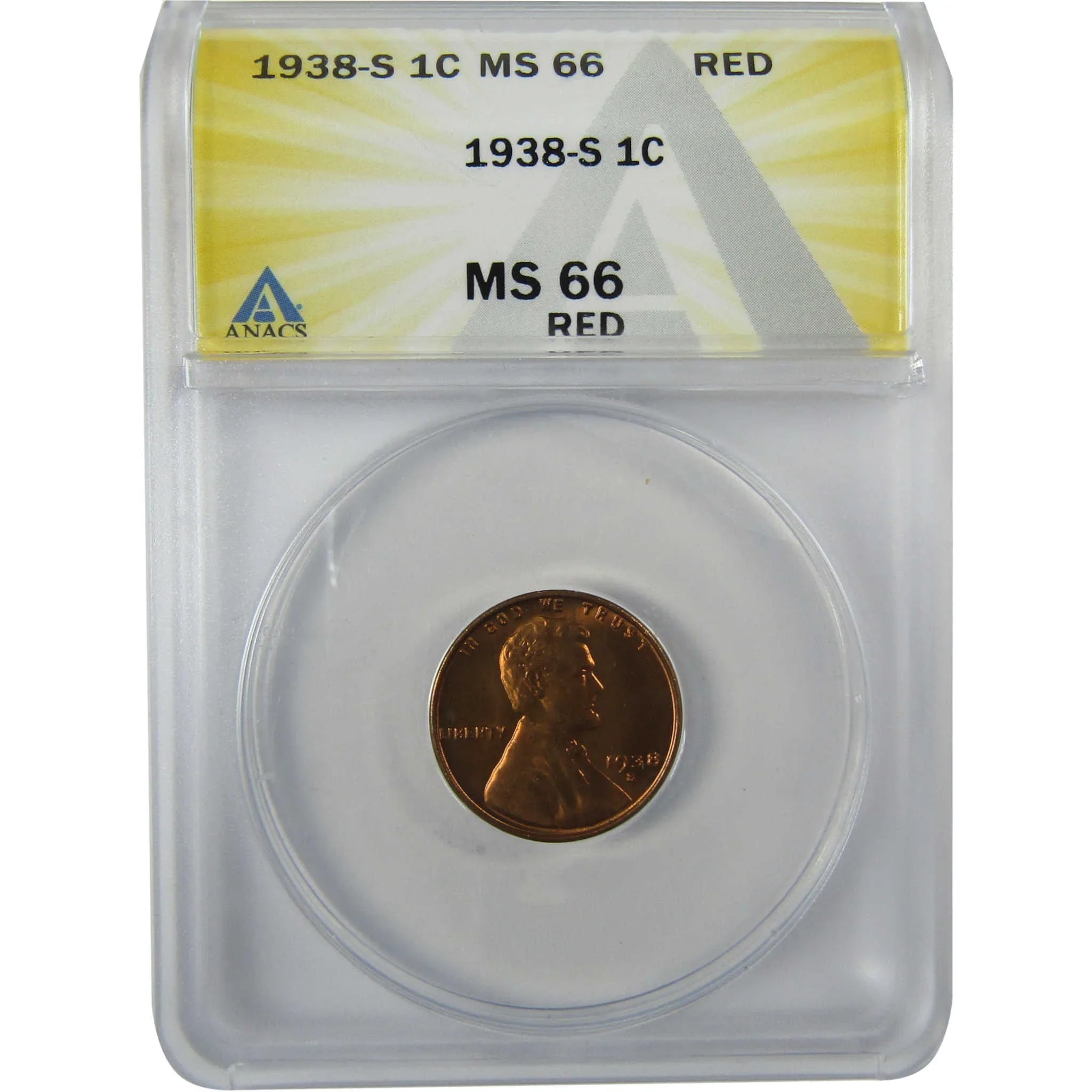 1938 S Lincoln Wheat Cent MS 66 RD ANACS Penny Uncirculated SKU:I27934