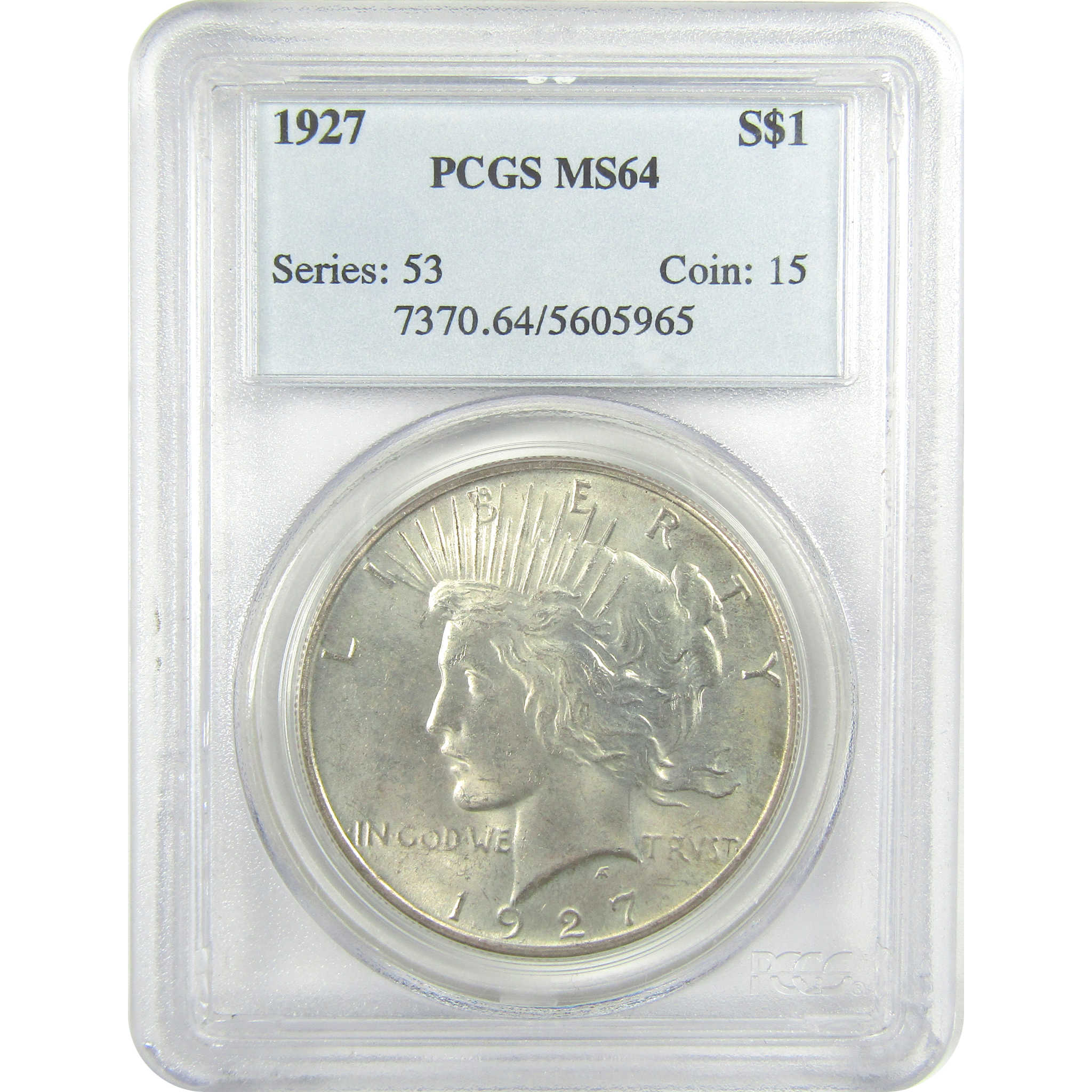 1927 Peace Dollar MS 64 PCGS Silver Uncirculated $1 Coin SKU:I19512
