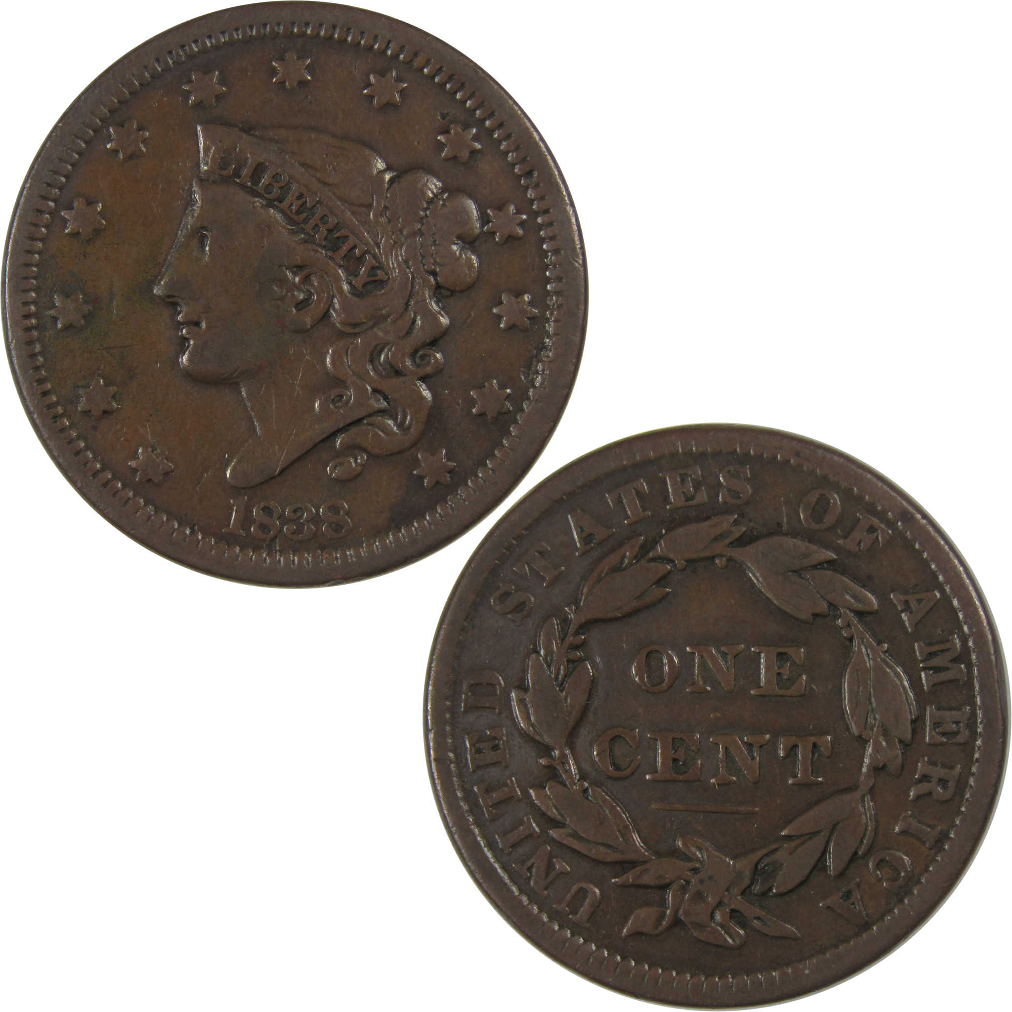 1838 Coronet Head Large Cent VF Very Fine Copper Penny SKU:I23426