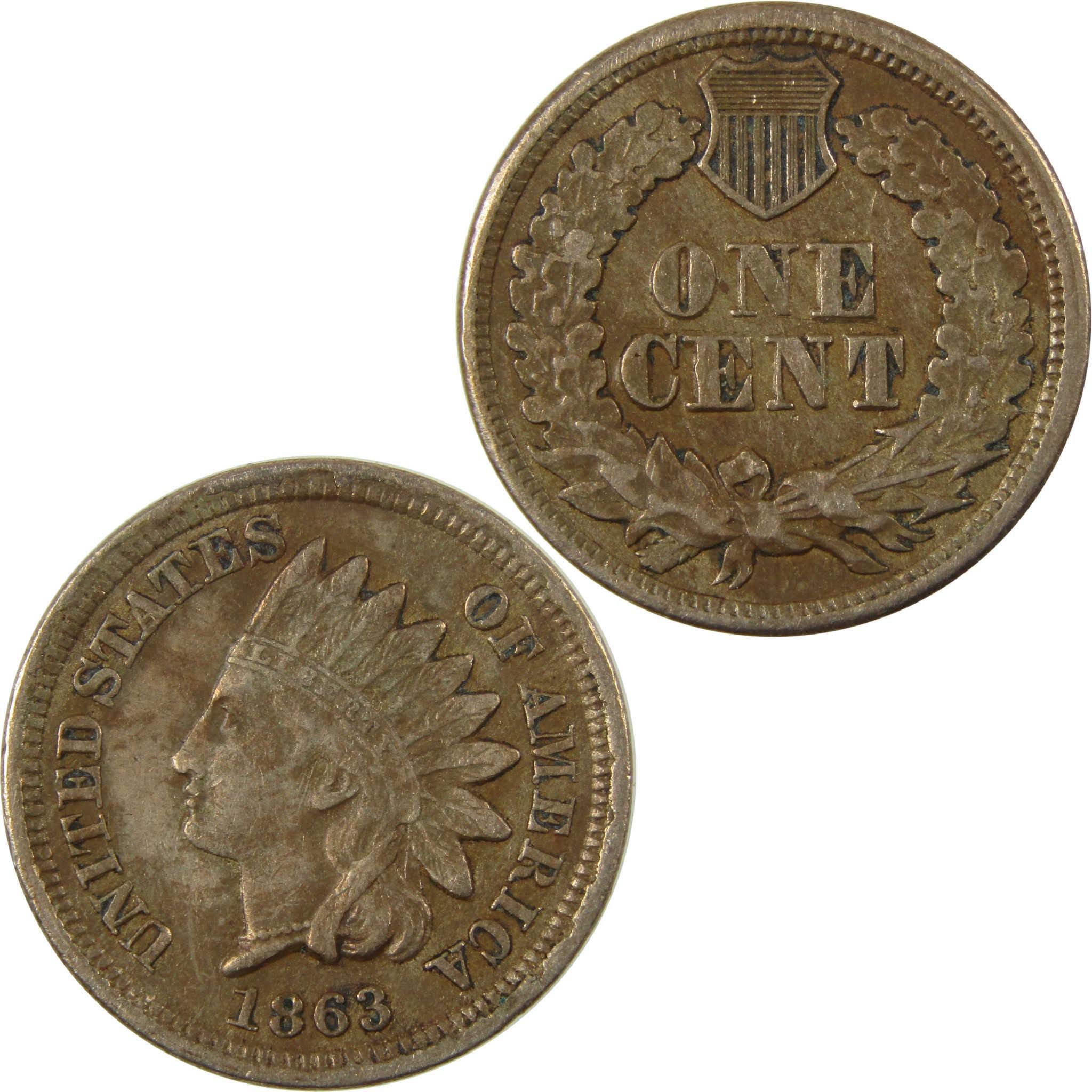 1863 Indian Head Cent VF Very Fine Penny 1c Coin SKU:CP1326
